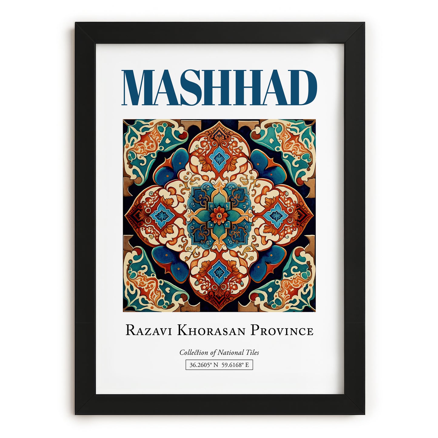 Mashhad, Iran – Architectural Travel Art, in sleek black frame