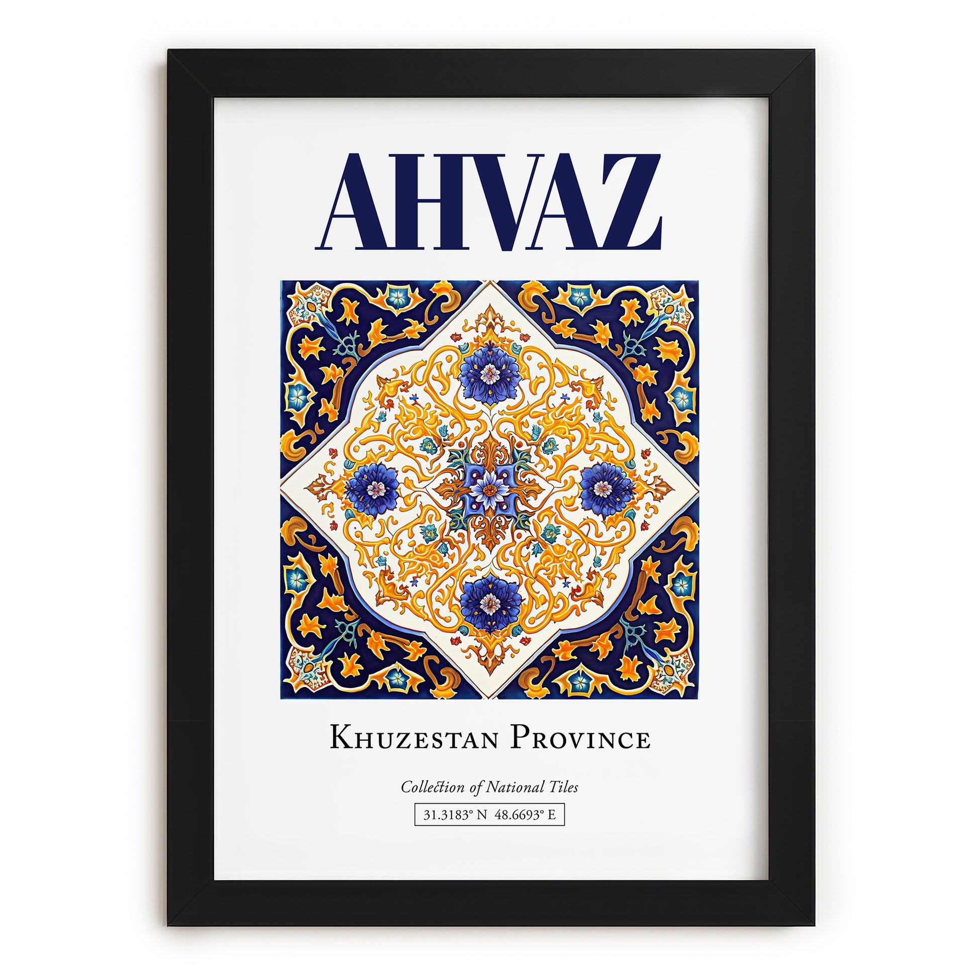Ahvaz, Iran – Minimalist Travel Print, in sleek black frame