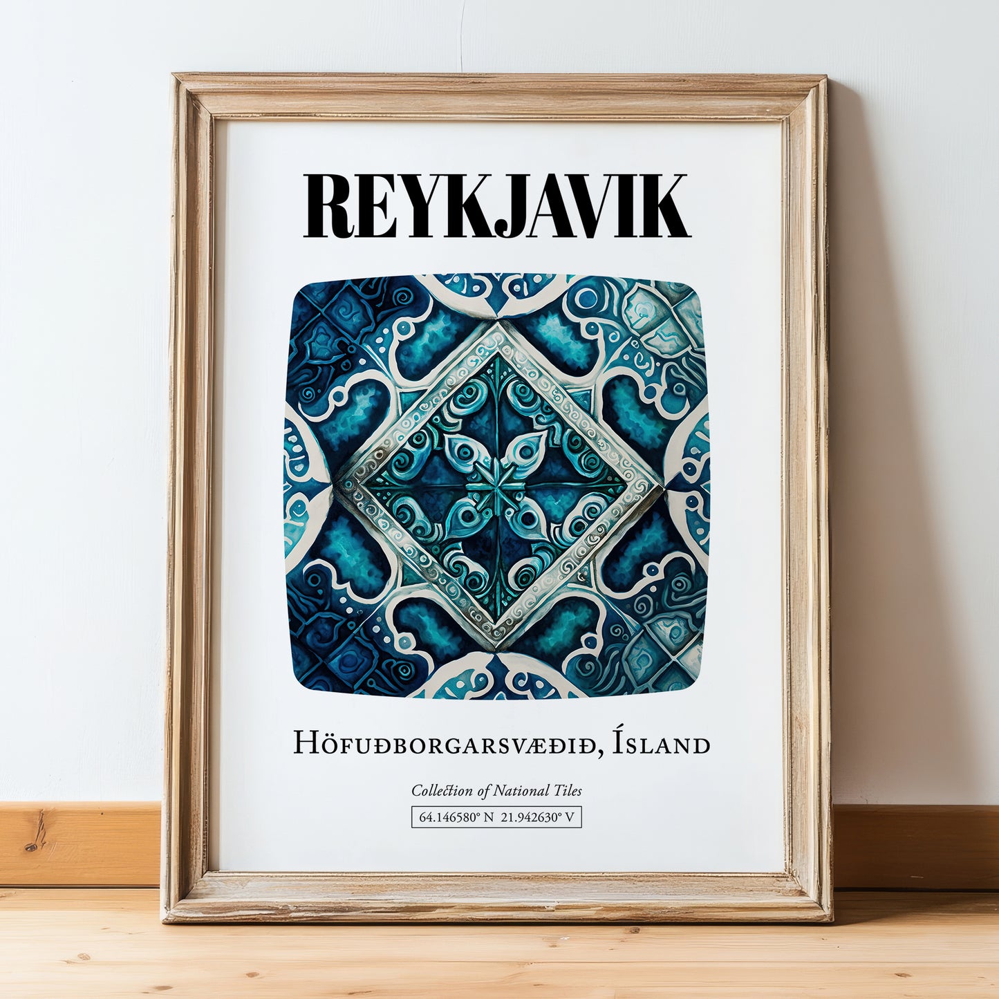 Reykjavik, Iceland – Dream Destination Decor, in wooden frame leaning on the floor