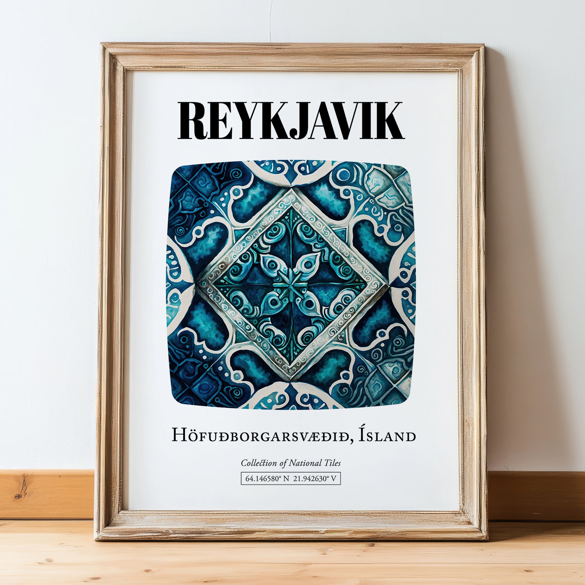 Reykjavik, Iceland – Dream Destination Decor, in wooden frame leaning on the floor