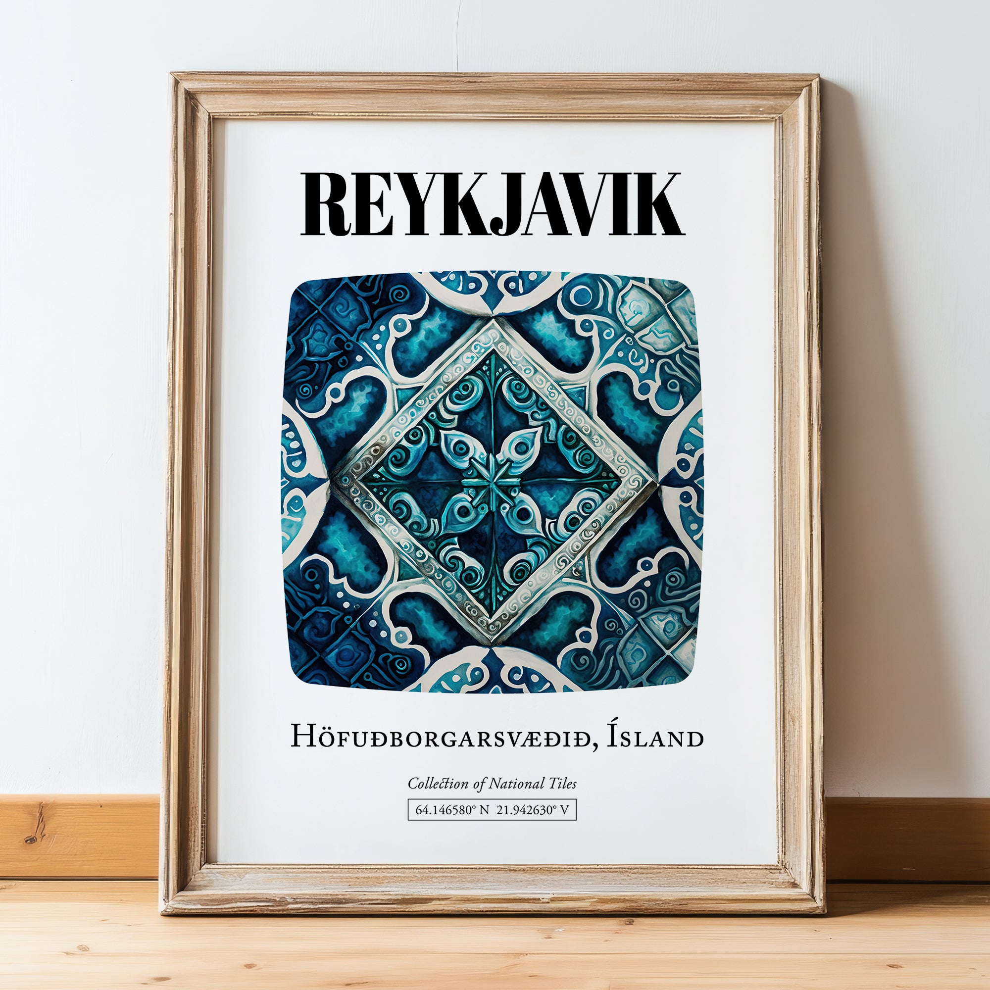 Reykjavik, Iceland – Dream Destination Decor, in wooden frame leaning on the floor