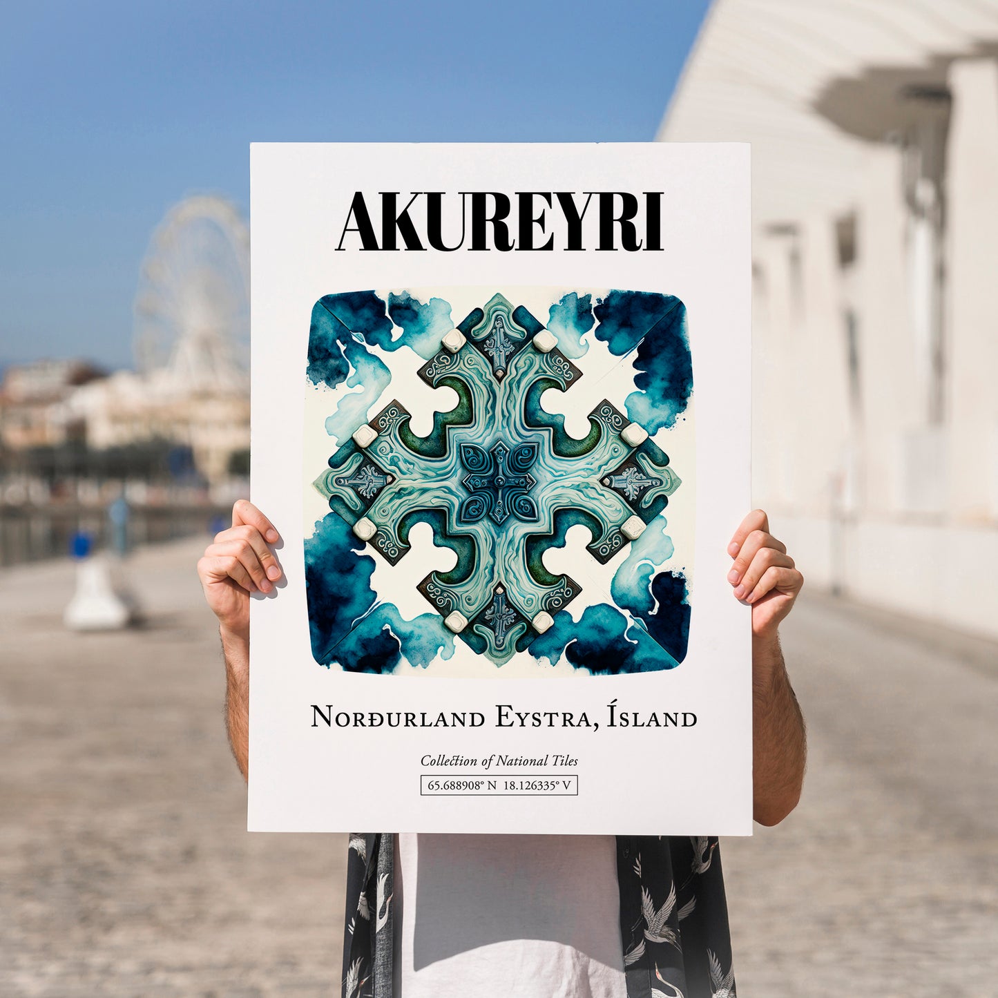 Akureyri, Iceland – Travel Wall Art, no-text version framed in wood