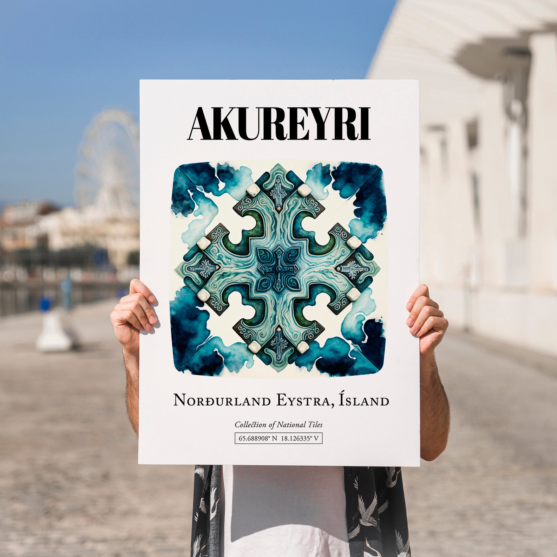 Akureyri, Iceland – Travel Wall Art, no-text version framed in wood