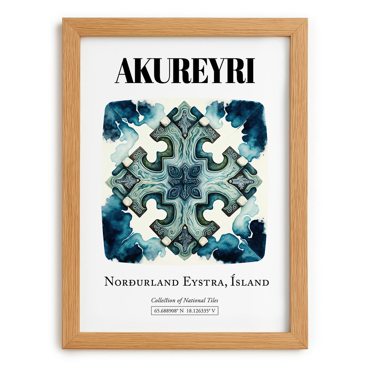 Akureyri, Iceland – Travel Wall Art, set in oak frame