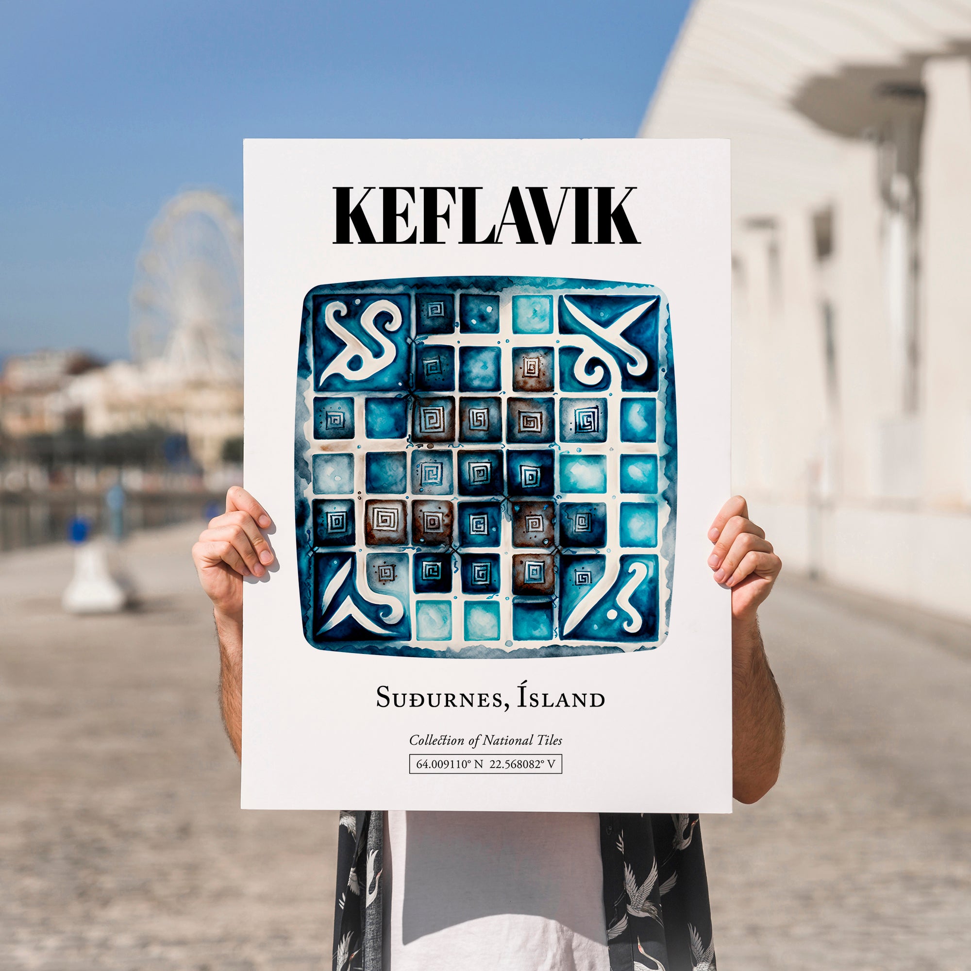 Keflavik, Iceland – Tourist Destination Poster, no-text version framed in wood