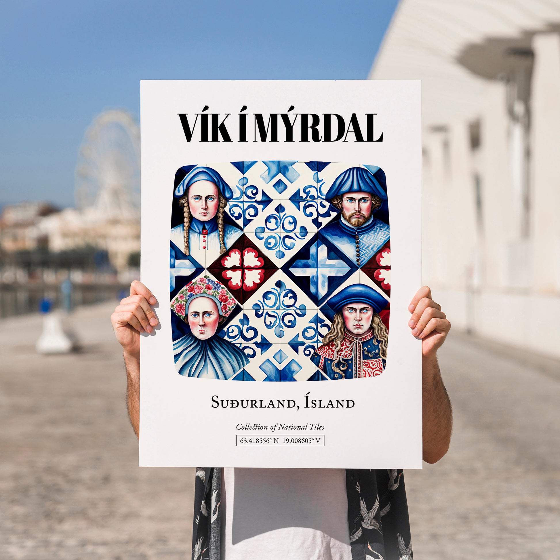 Vík Í Mýrdal, Iceland – Illustrated Travel Poster, no-text version framed in wood