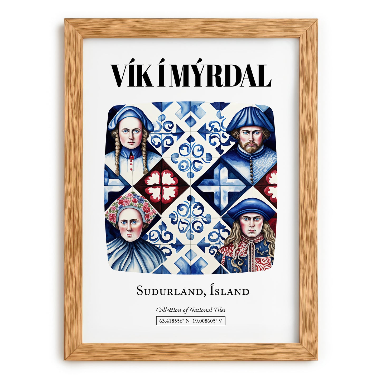 Vík Í Mýrdal, Iceland – Illustrated Travel Poster, set in oak frame