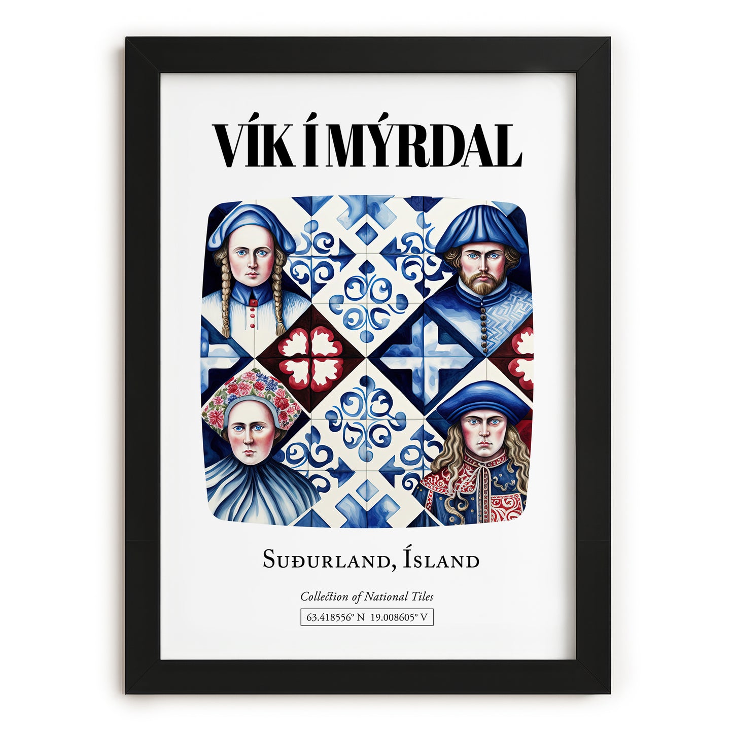Vík Í Mýrdal, Iceland – Illustrated Travel Poster, in sleek black frame