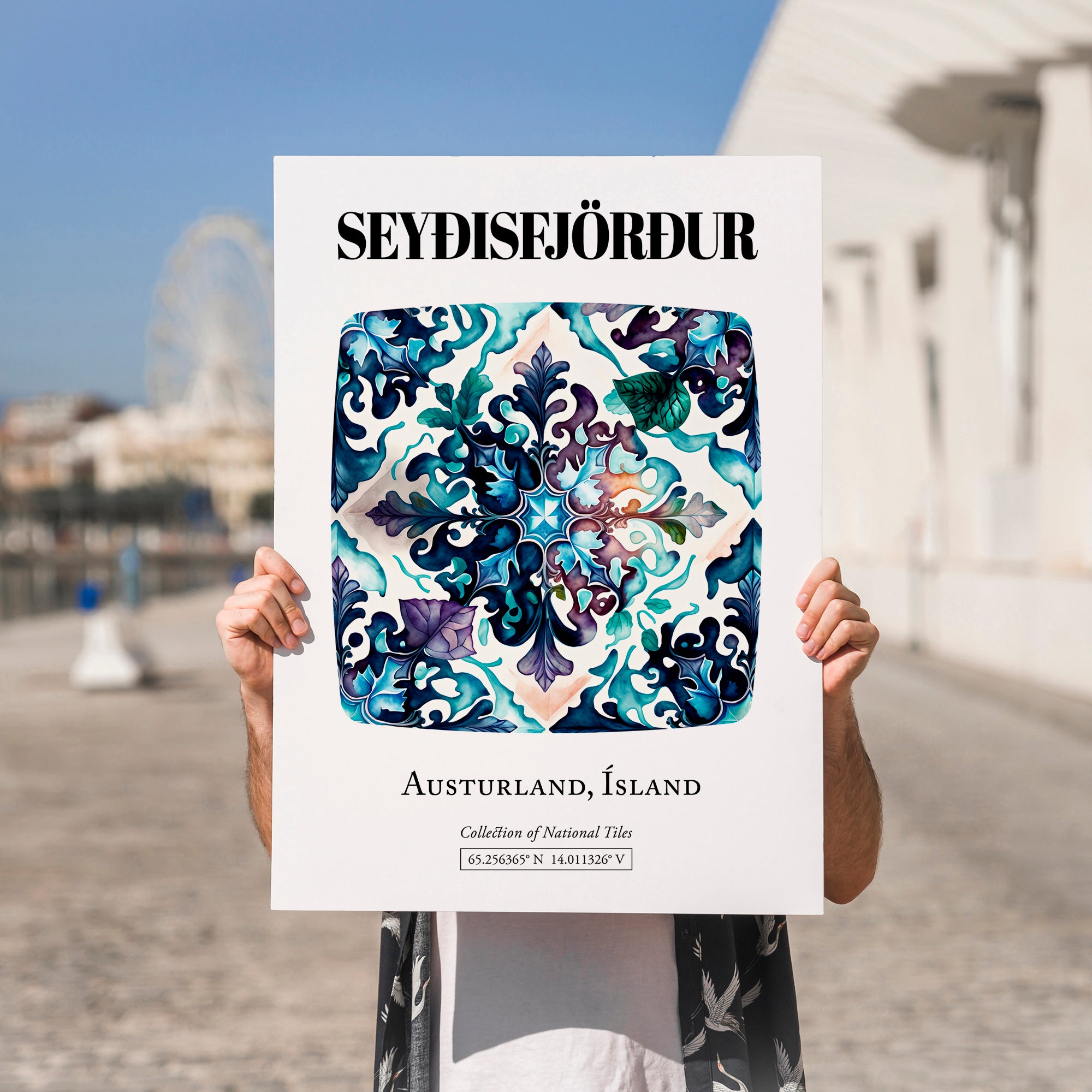 Seyðisfjörður, Iceland – Travel Poster, no-text version framed in wood
