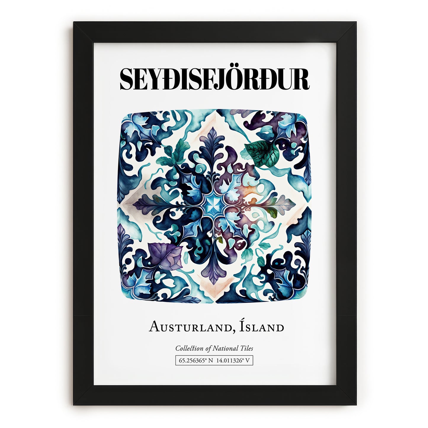 Seyðisfjörður, Iceland – Travel Poster, in sleek black frame