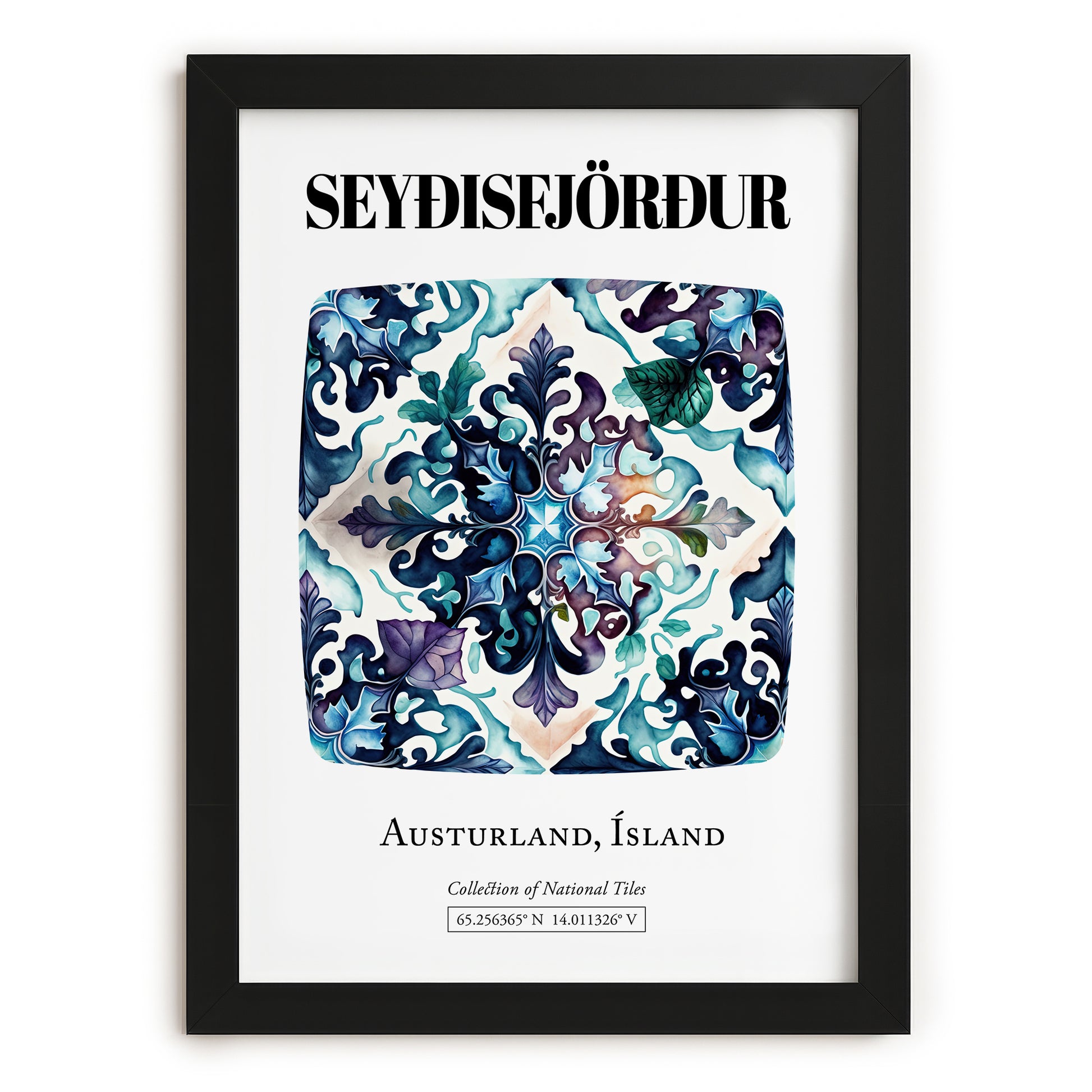 Seyðisfjörður, Iceland – Travel Poster, in sleek black frame