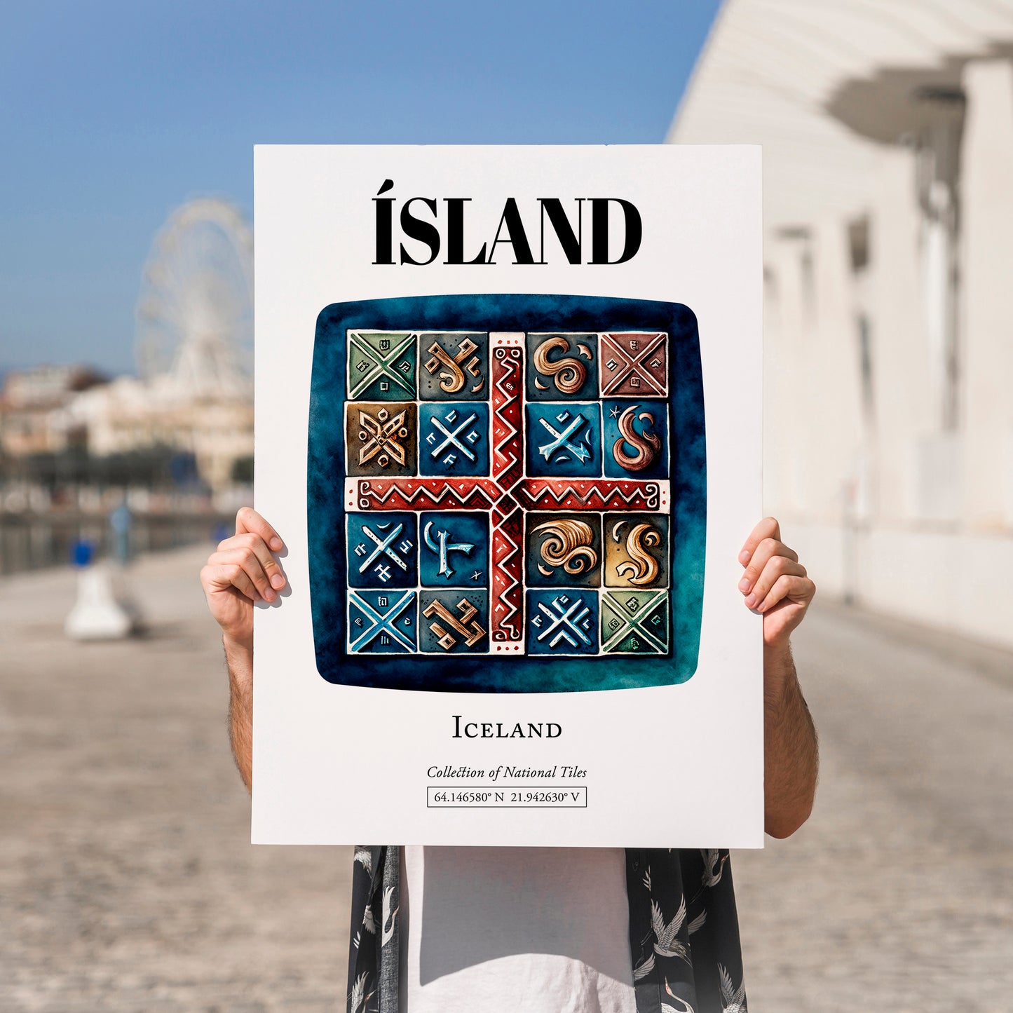 Ísland, Iceland – World Heritage Travel Poster, no-text version framed in wood