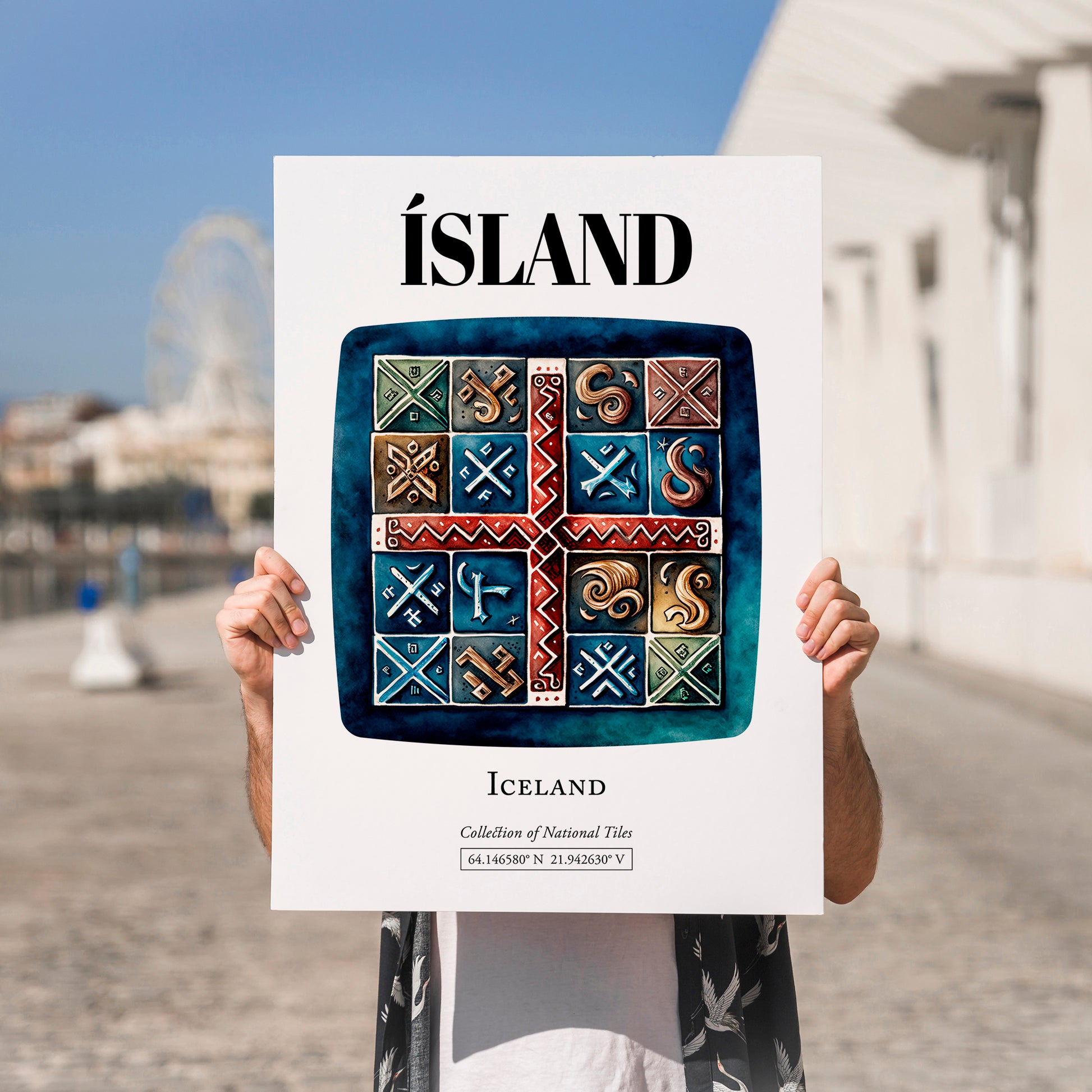 Ísland, Iceland – World Heritage Travel Poster, no-text version framed in wood