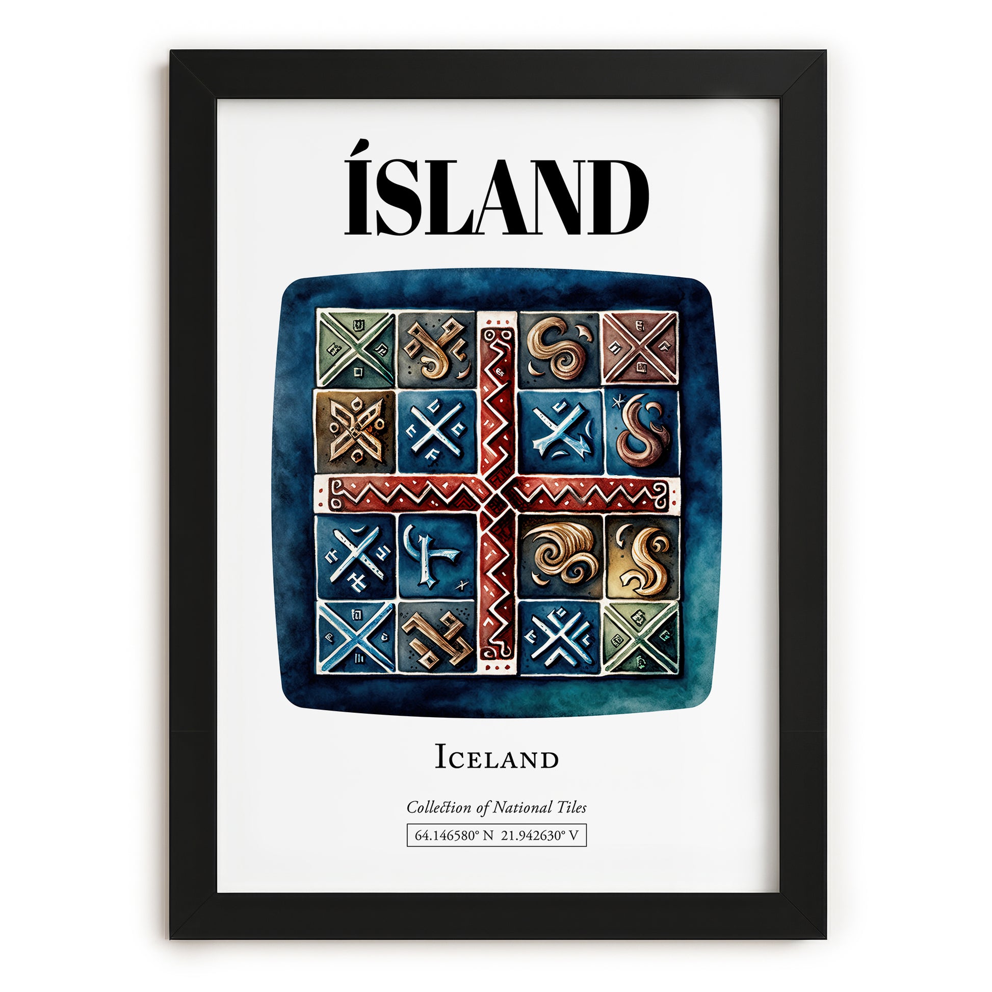 Ísland, Iceland – World Heritage Travel Poster, in sleek black frame