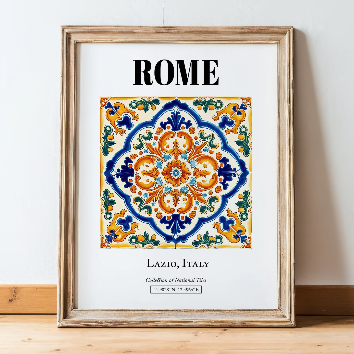 Rome, Italy – Travel Poster, in wooden frame leaning on the floor