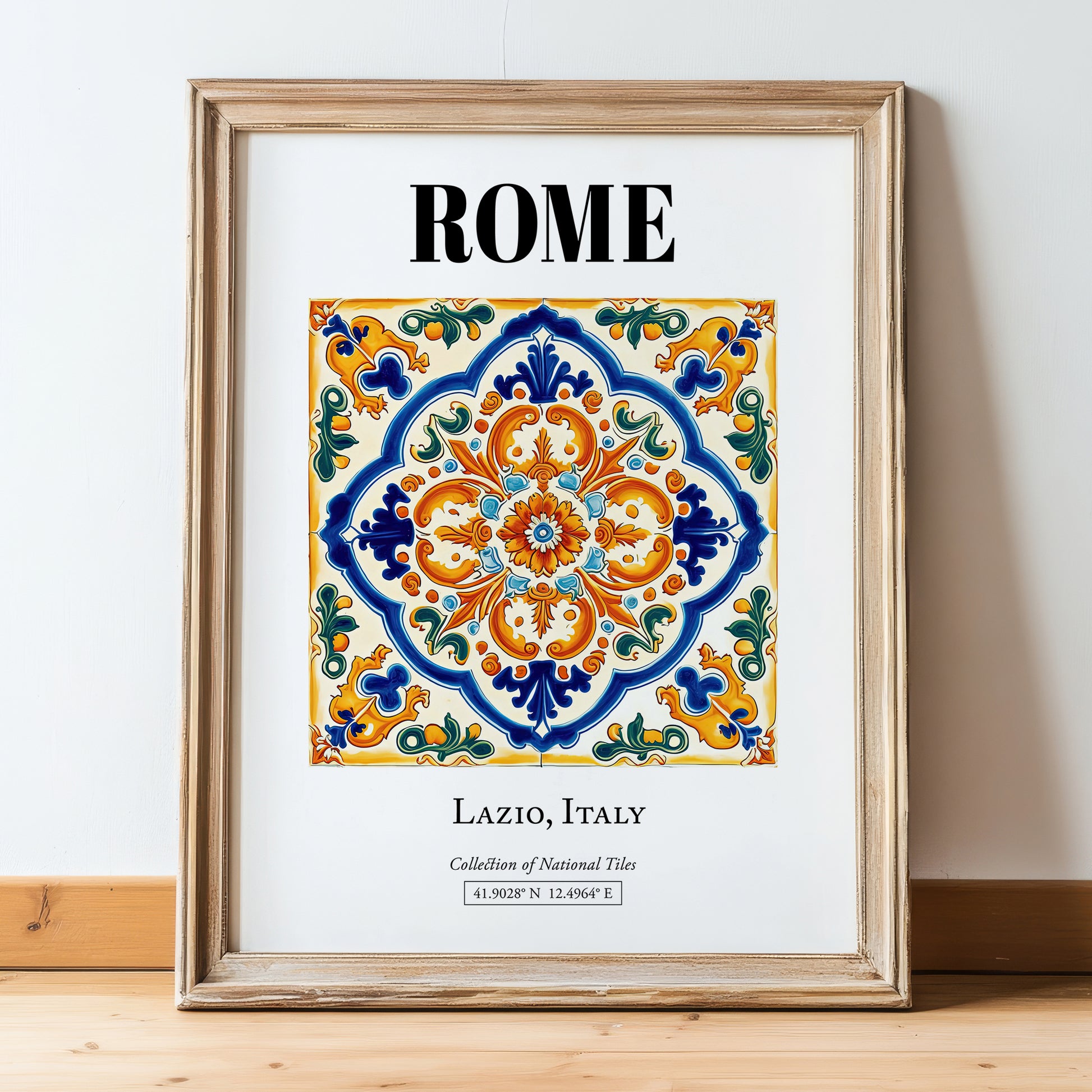 Rome, Italy – Travel Poster, in wooden frame leaning on the floor