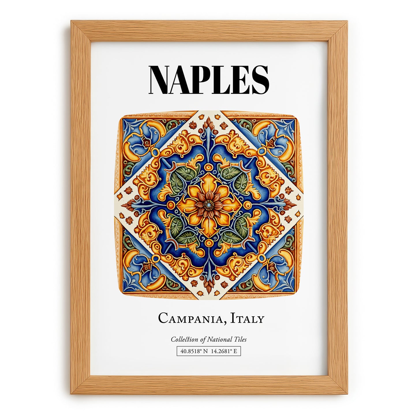 Naples, Italy – Travel Print, set in oak frame