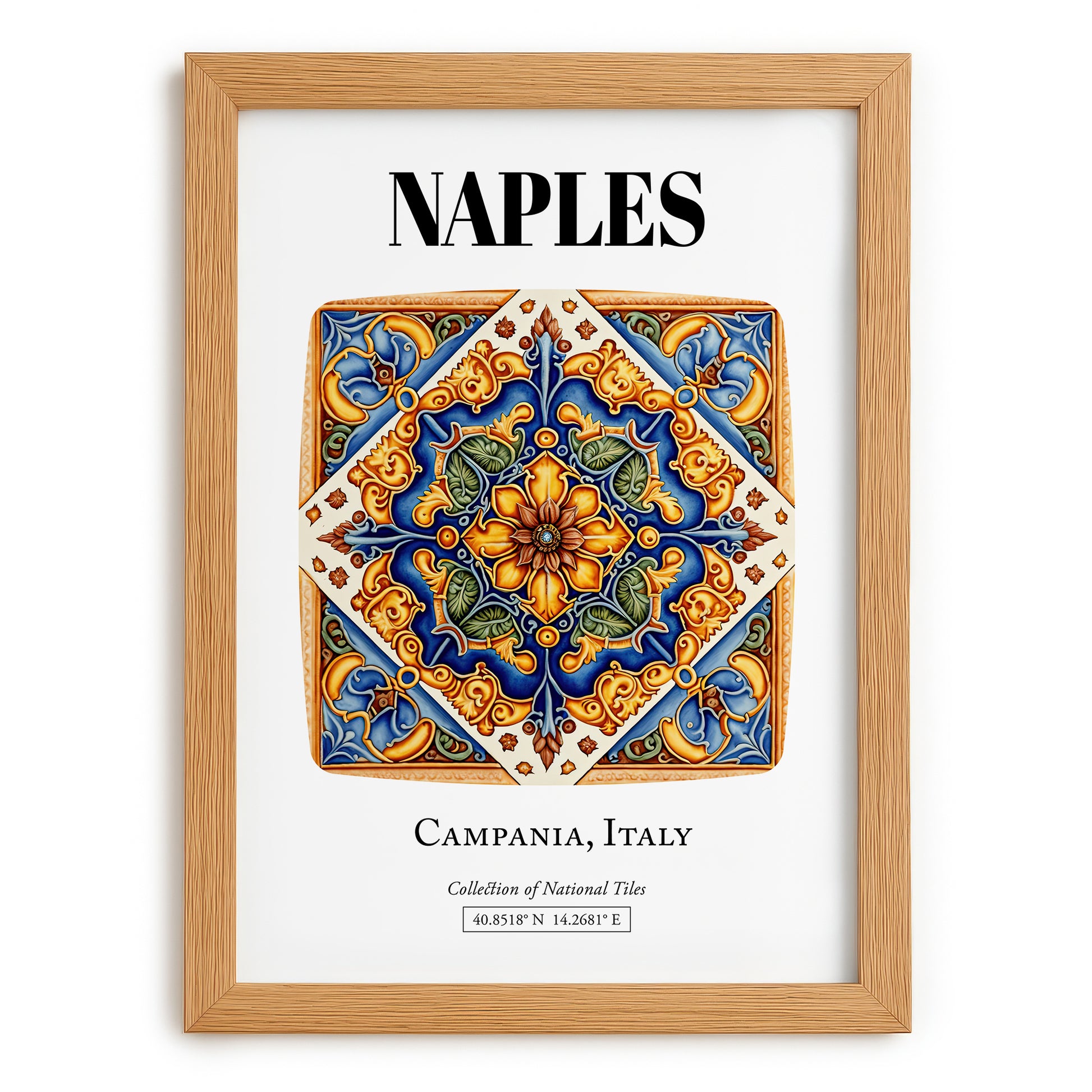 Naples, Italy – Travel Print, set in oak frame