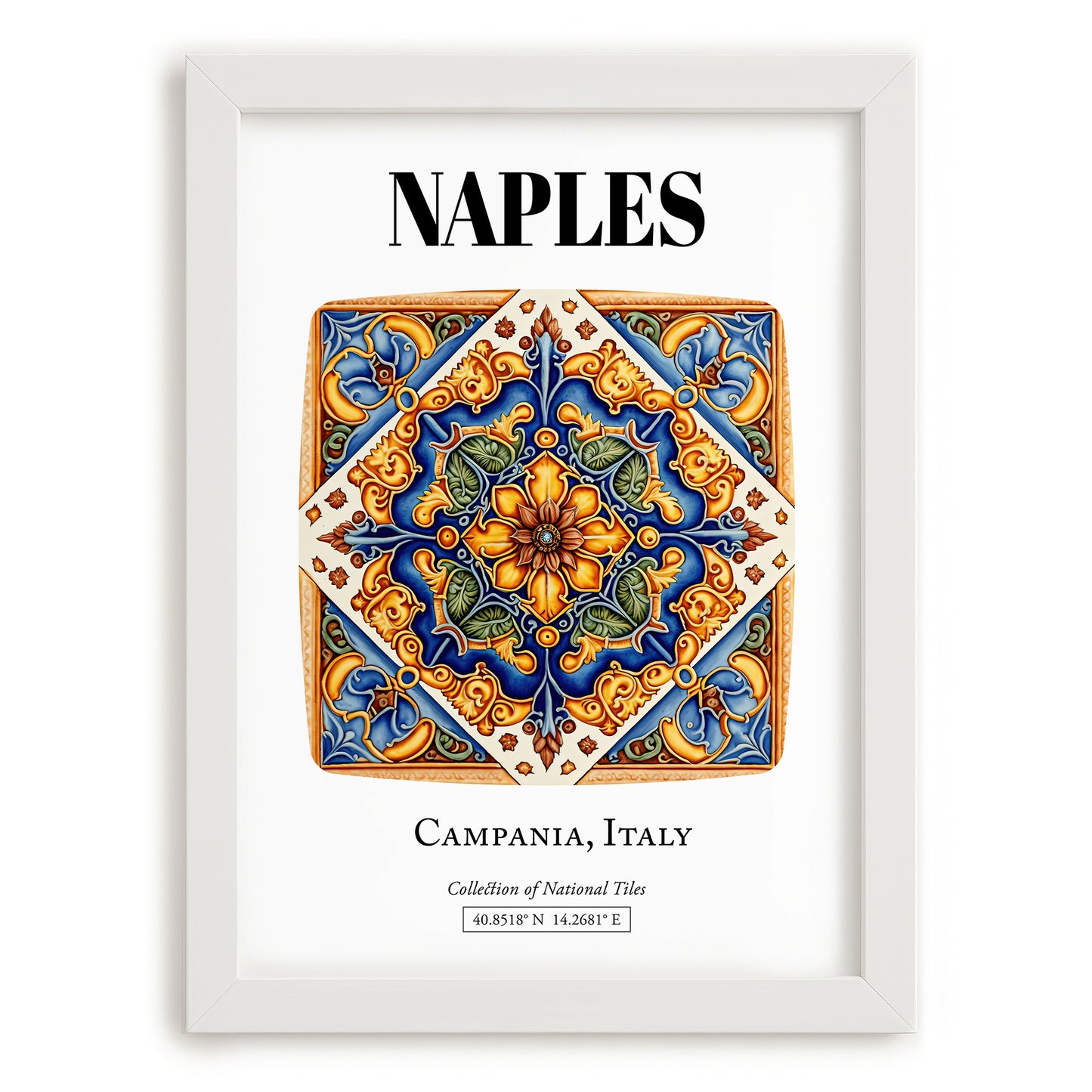 Naples, Italy – Travel Print, placed in minimal white frame