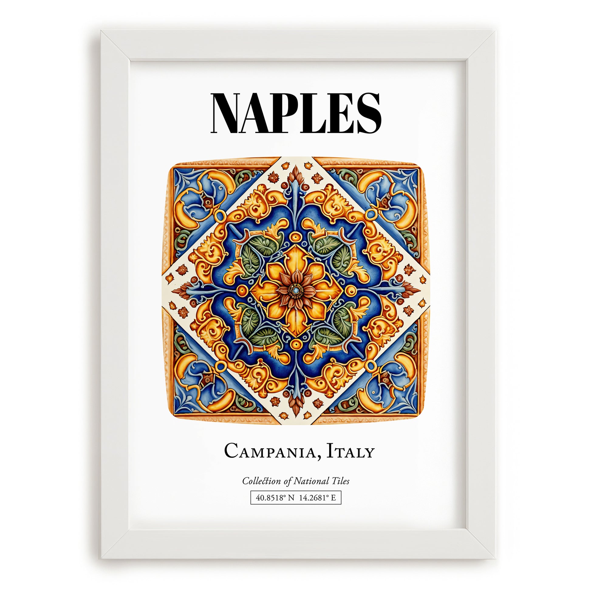 Naples, Italy – Travel Print, placed in minimal white frame