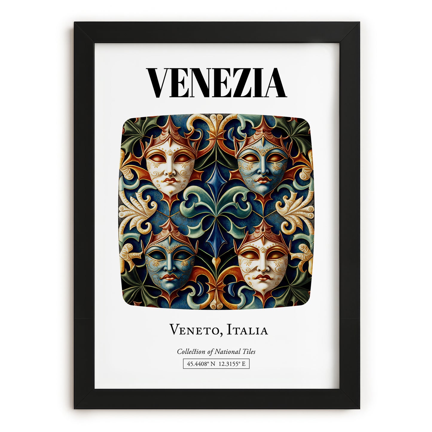 Venezia, Italy – Illustrated Travel Poster, in sleek black frame