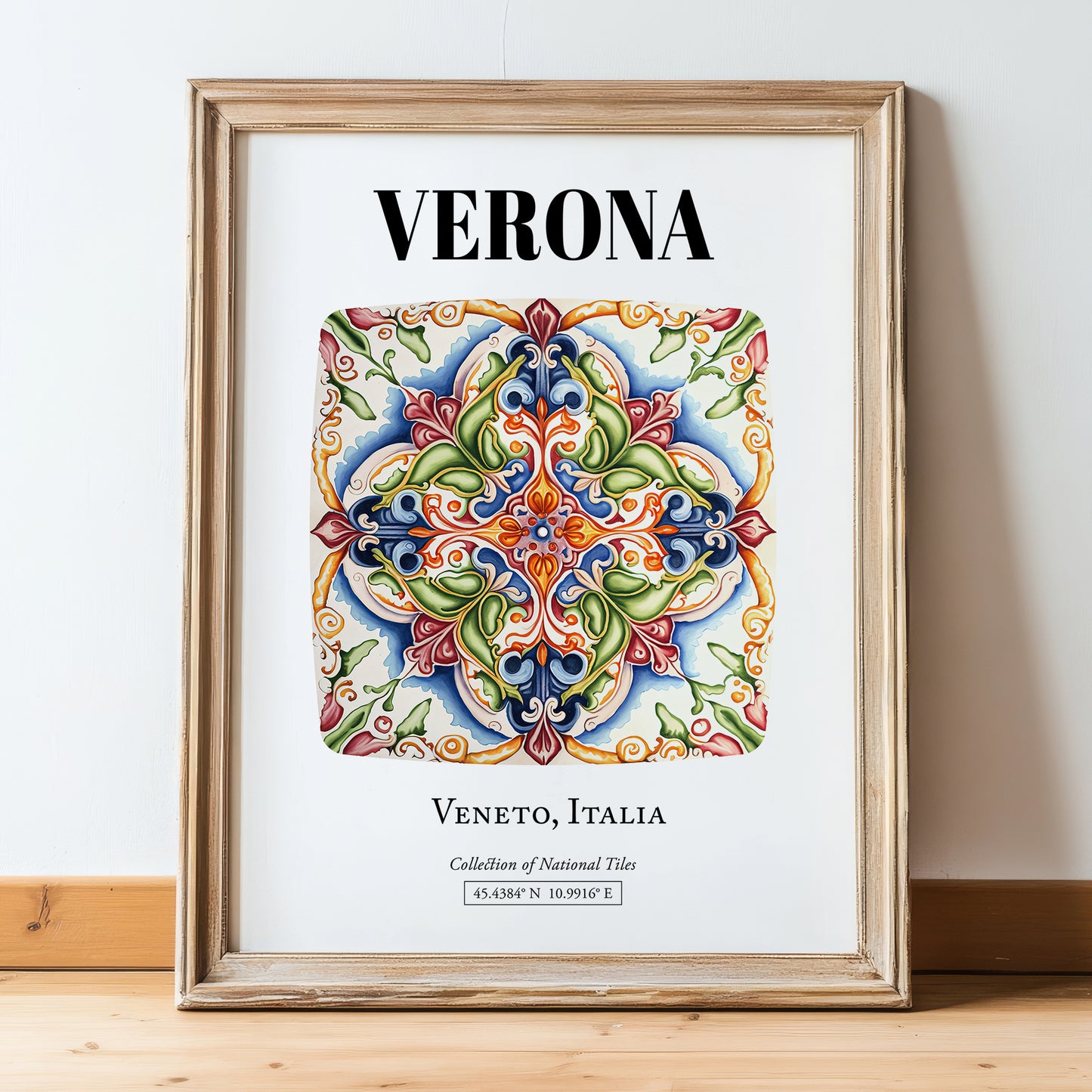 Verona, Italy – Cultural Heritage Wall Art, in wooden frame leaning on the floor