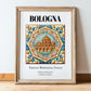Bologna, Italy – Retro Travel Poster, in wooden frame leaning on the floor