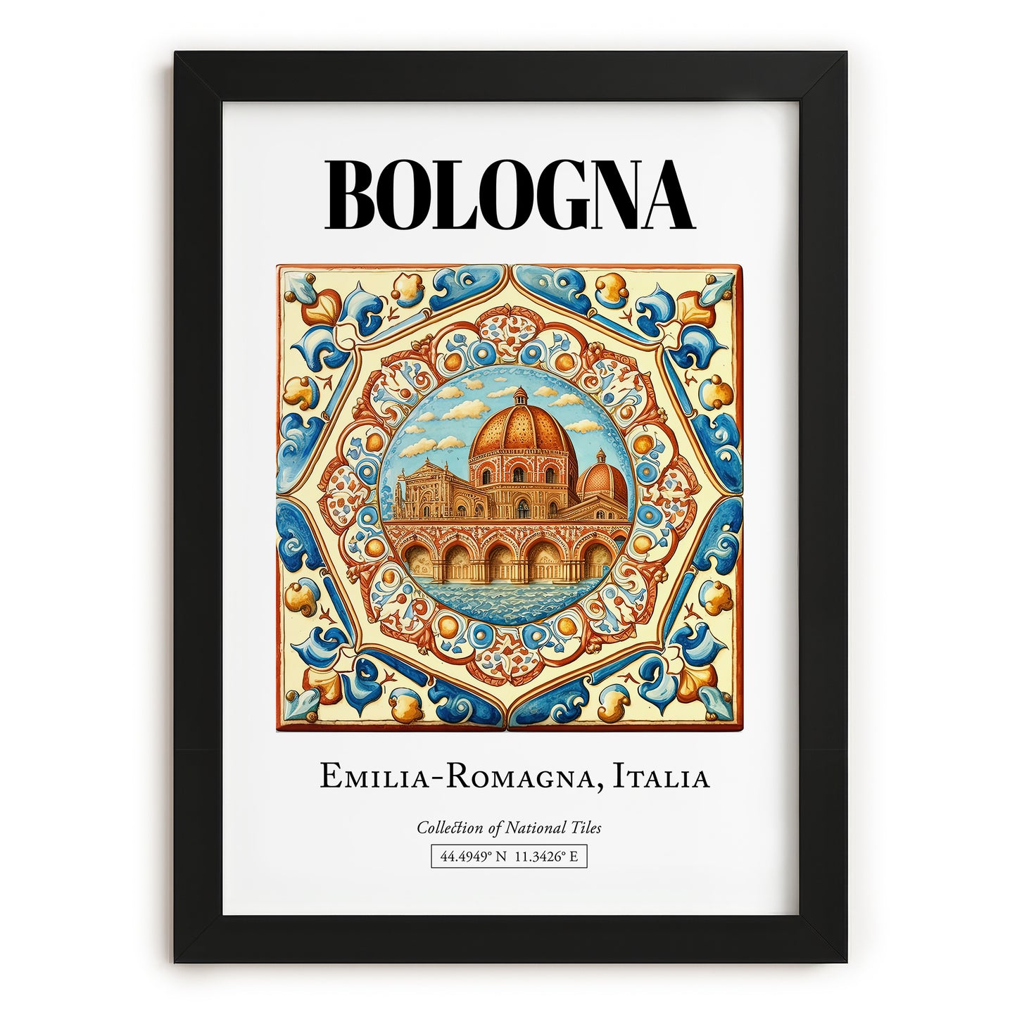 Bologna, Italy – Retro Travel Poster, in sleek black frame