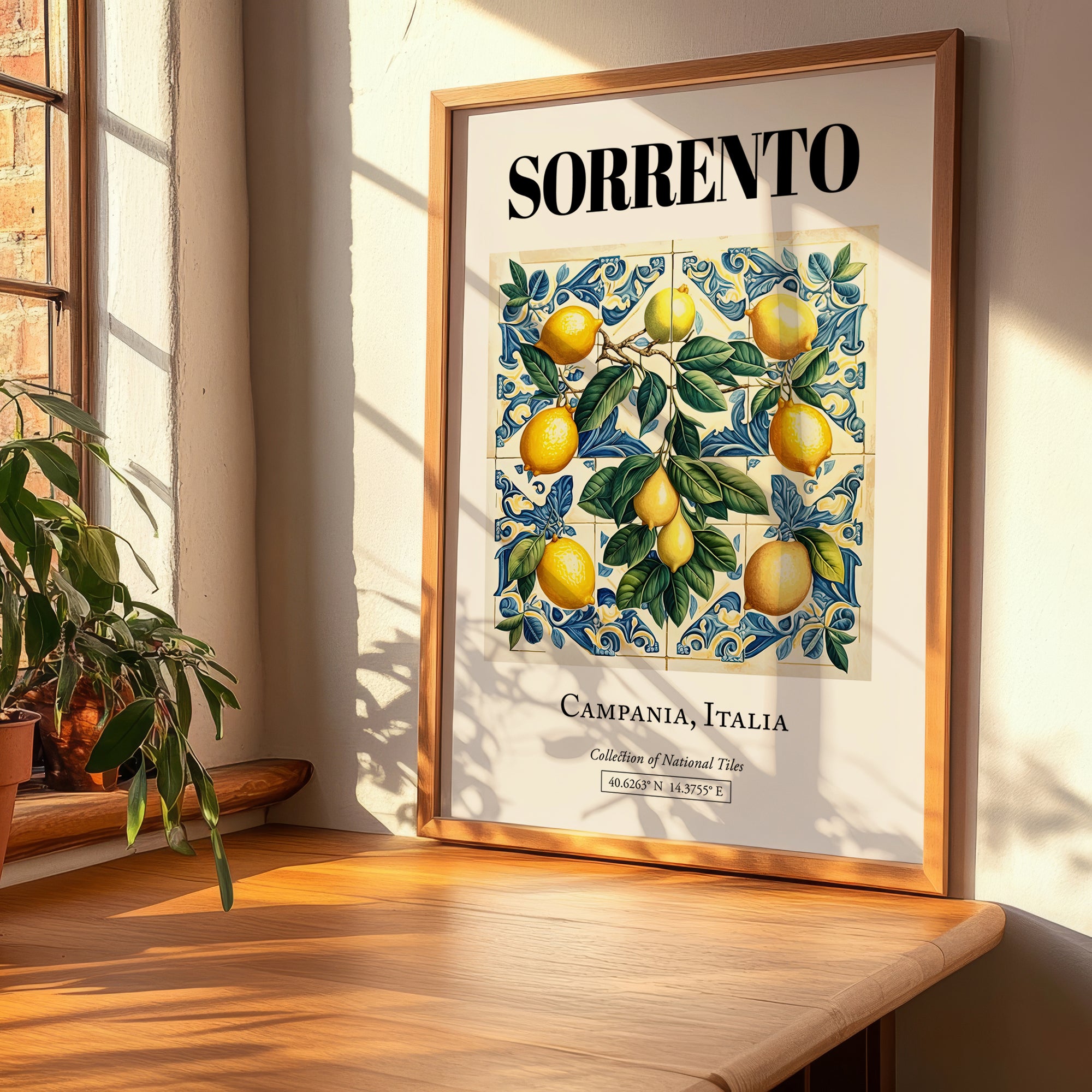 【イタリア製額縁】サンディ・レブロン「Riunione di famiglia」 Sorrento, Italy Global Wall Art, Mediterranean Tile-Inspired Wall