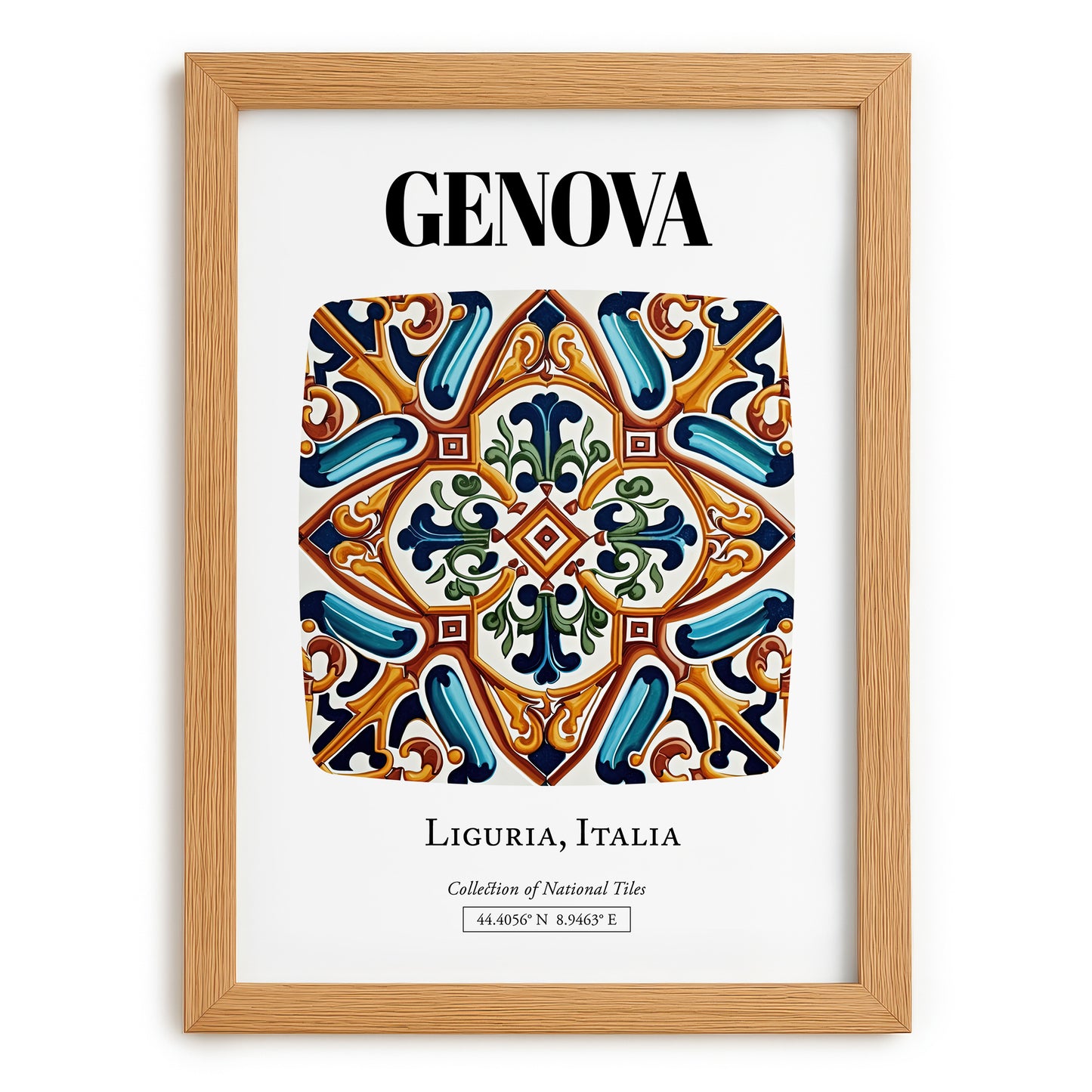 Genova, Italy – Travel Print, set in oak frame