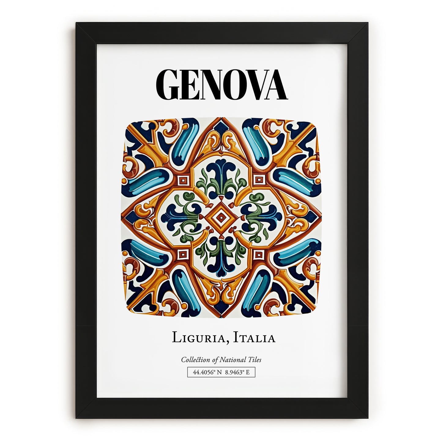 Genova, Italy – Travel Print, in sleek black frame