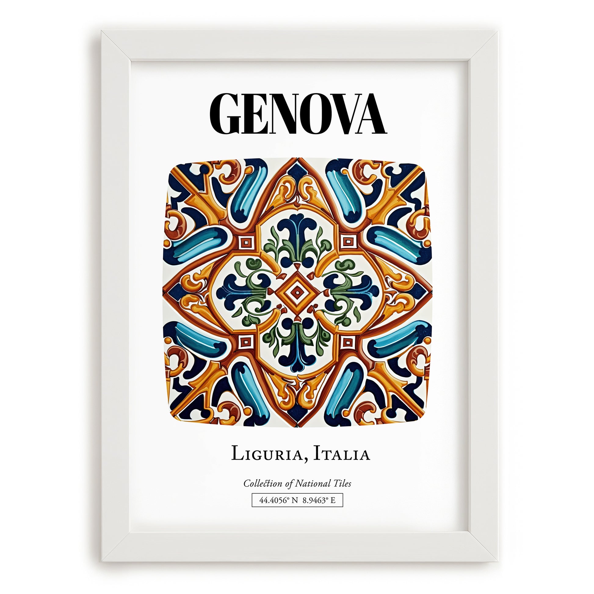 Genova, Italy – Travel Print, placed in minimal white frame