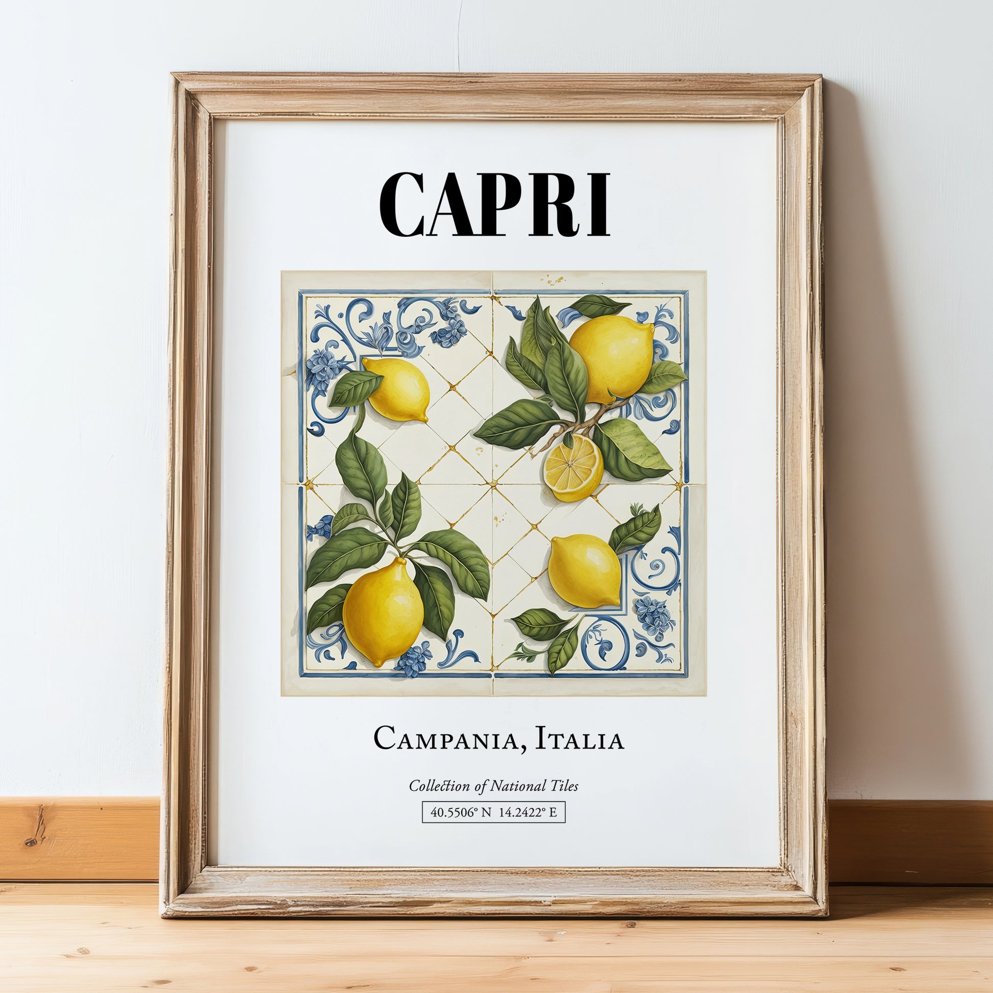 Capri, Italy – Cultural Heritage Wall Art, in wooden frame leaning on the floor