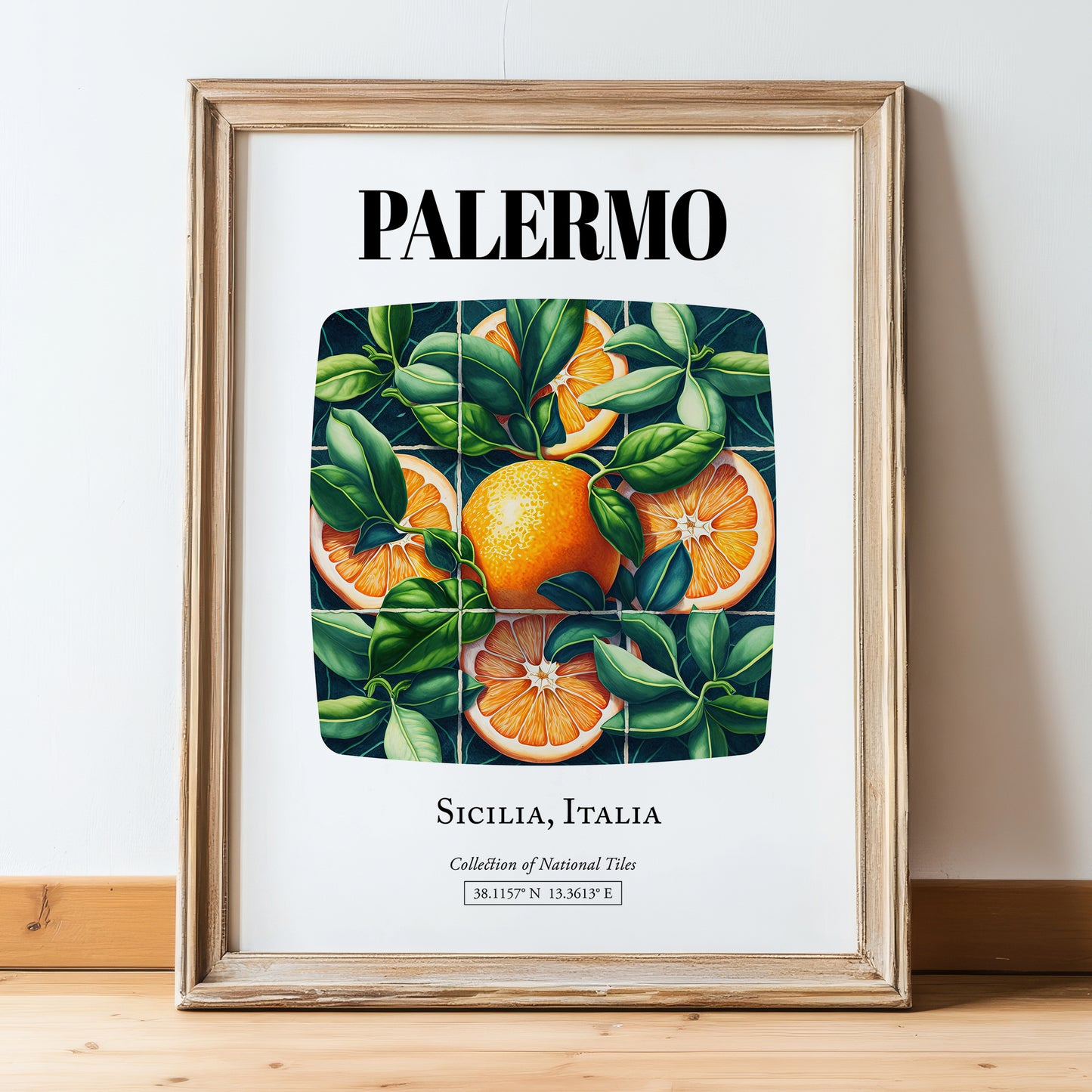 Palermo, Italy – Travel Print, in wooden frame leaning on the floor