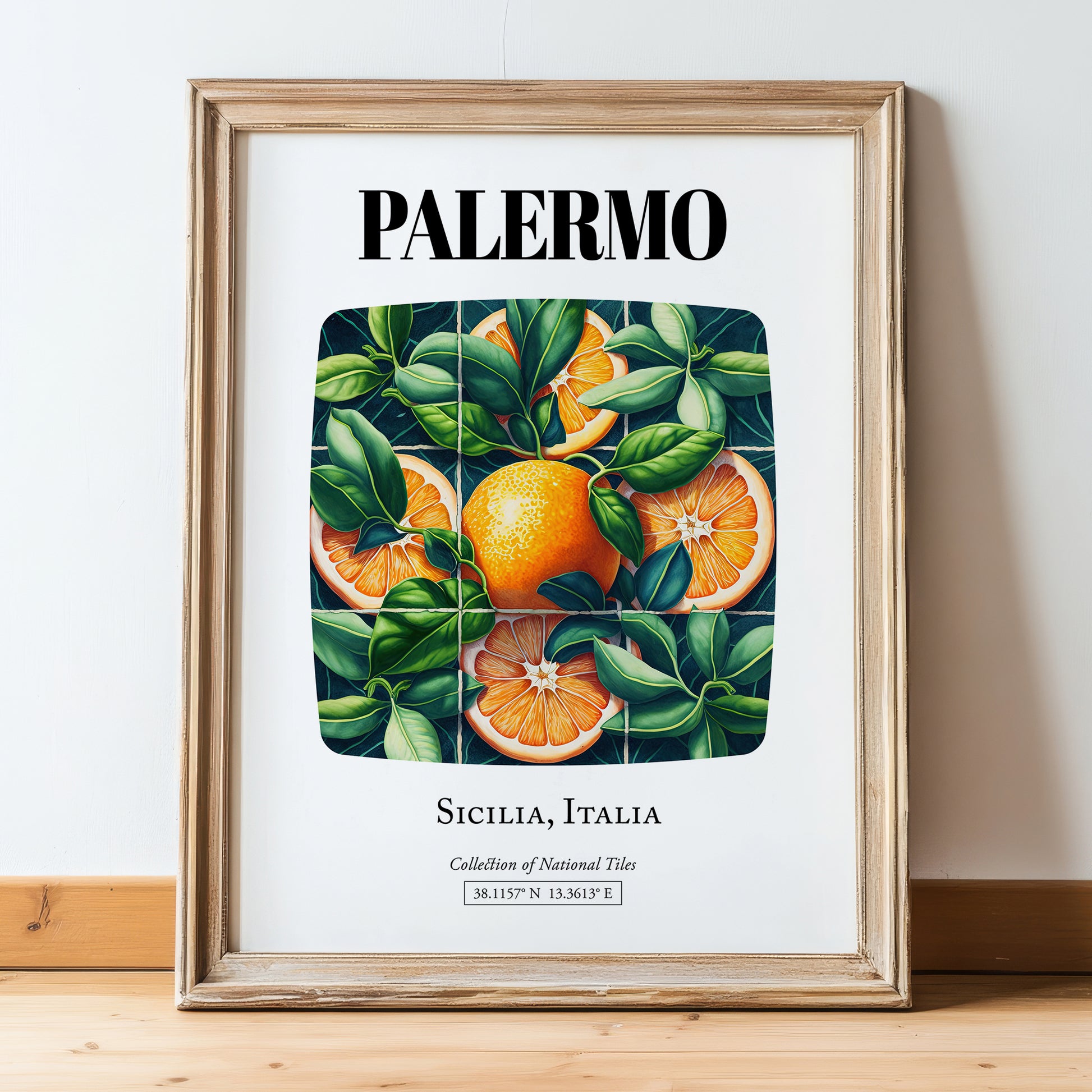 Palermo, Italy – Travel Print, in wooden frame leaning on the floor