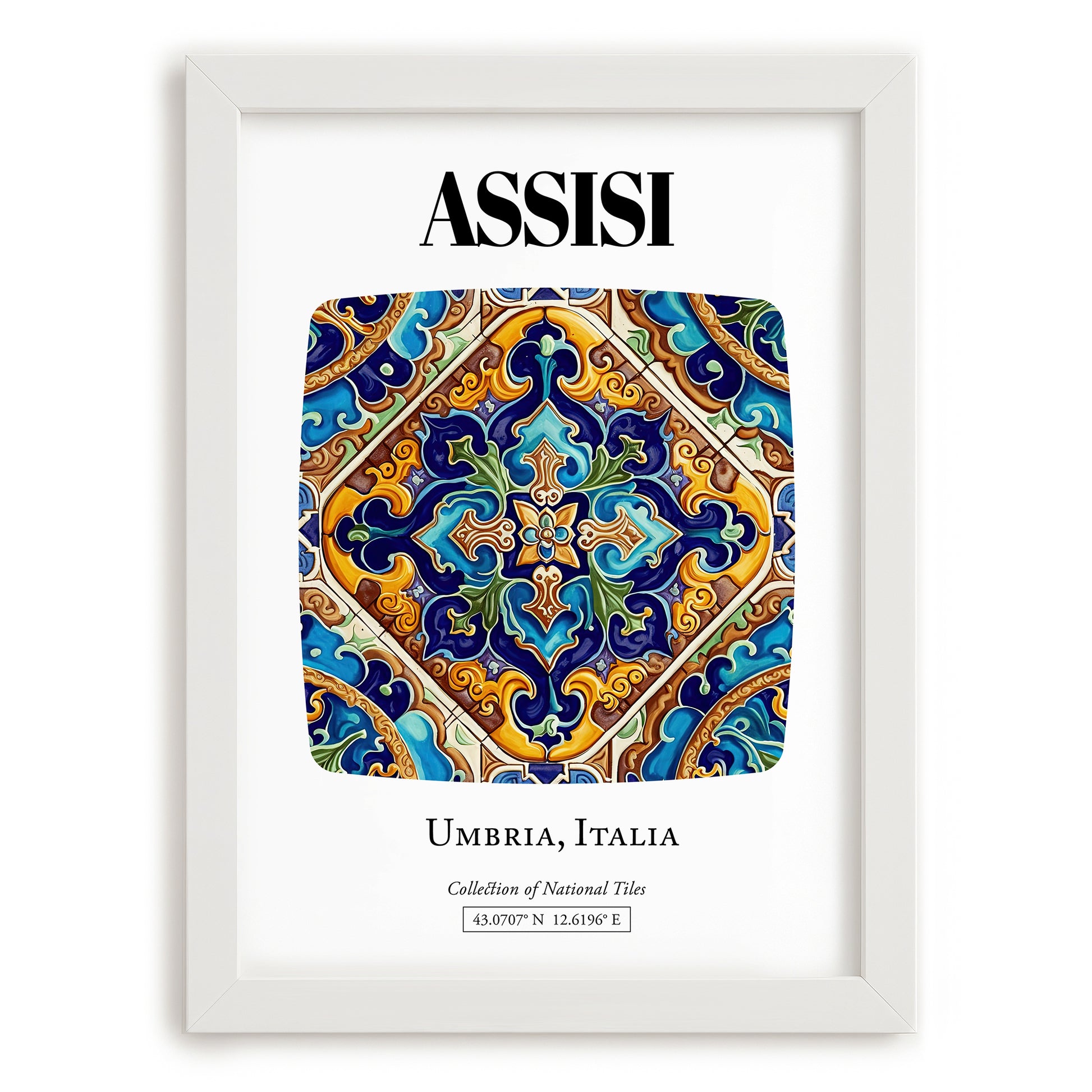 Assisi, Italy – Travel Poster, placed in minimal white frame
