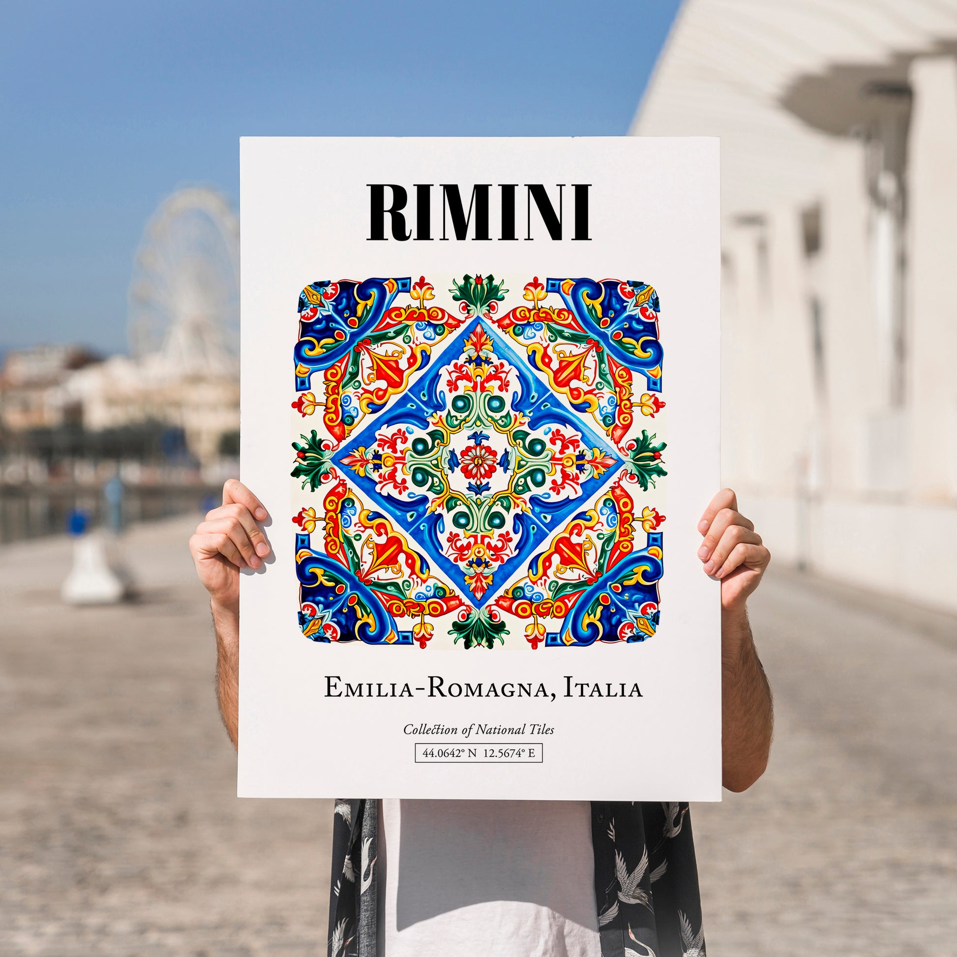 Rimini, Italy – Illustrated Travel Poster, no-text version framed in wood