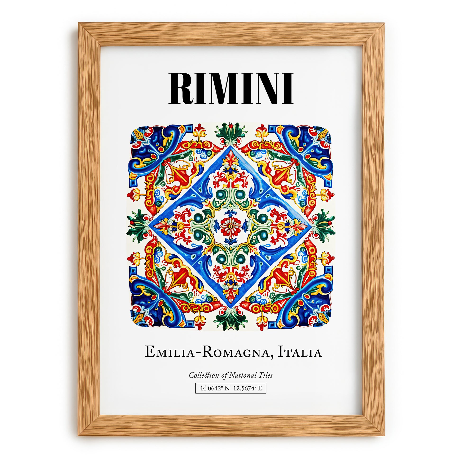 Rimini, Italy – Illustrated Travel Poster, set in oak frame