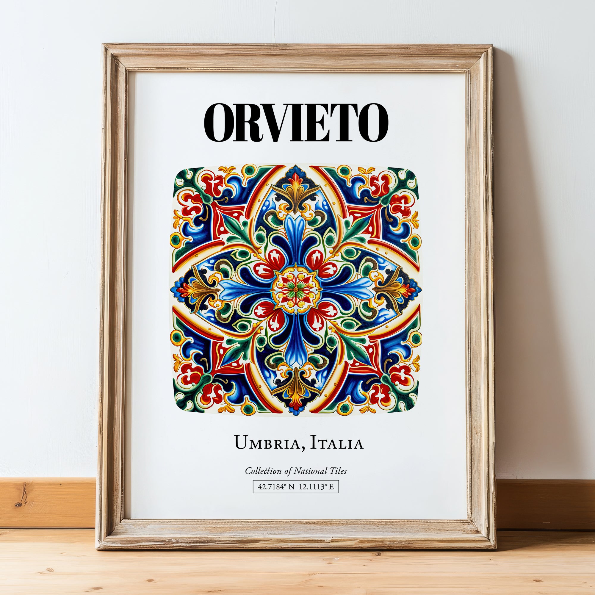 Orvieto, Italy – Country Culture Poster, in wooden frame leaning on the floor