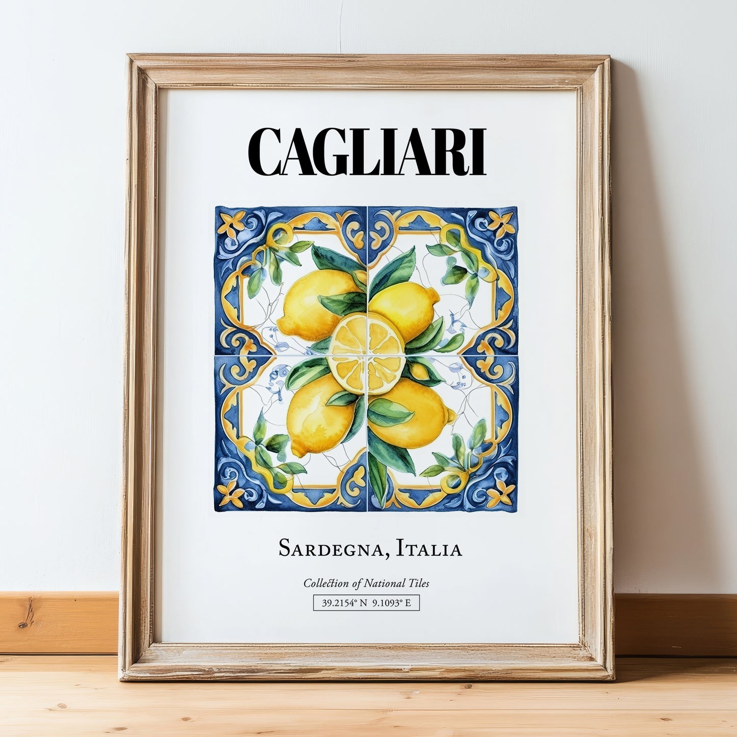 Cagliari, Italy – World Travel Art, in wooden frame leaning on the floor