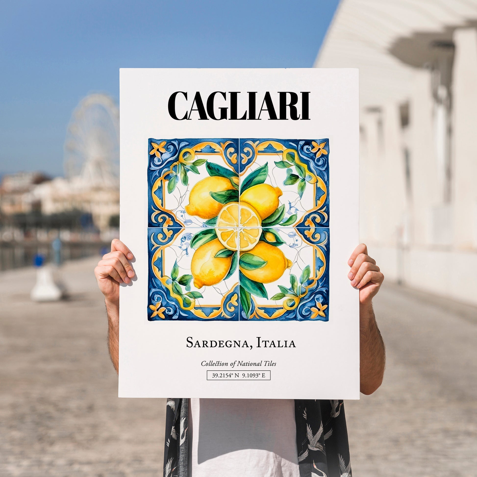 Cagliari, Italy – World Travel Art, no-text version framed in wood