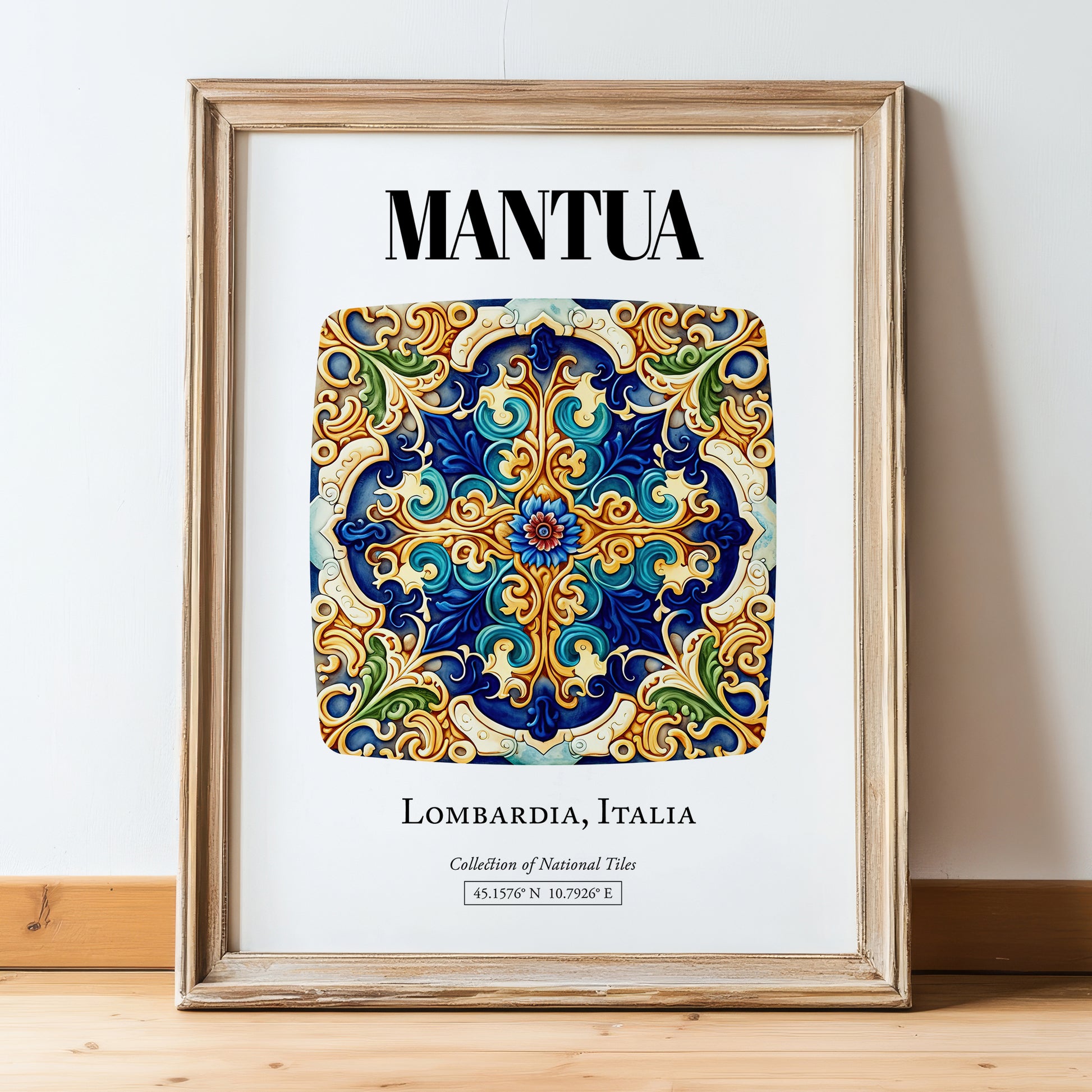 Mantua, Italy – Historic Cities Art Print, in wooden frame leaning on the floor