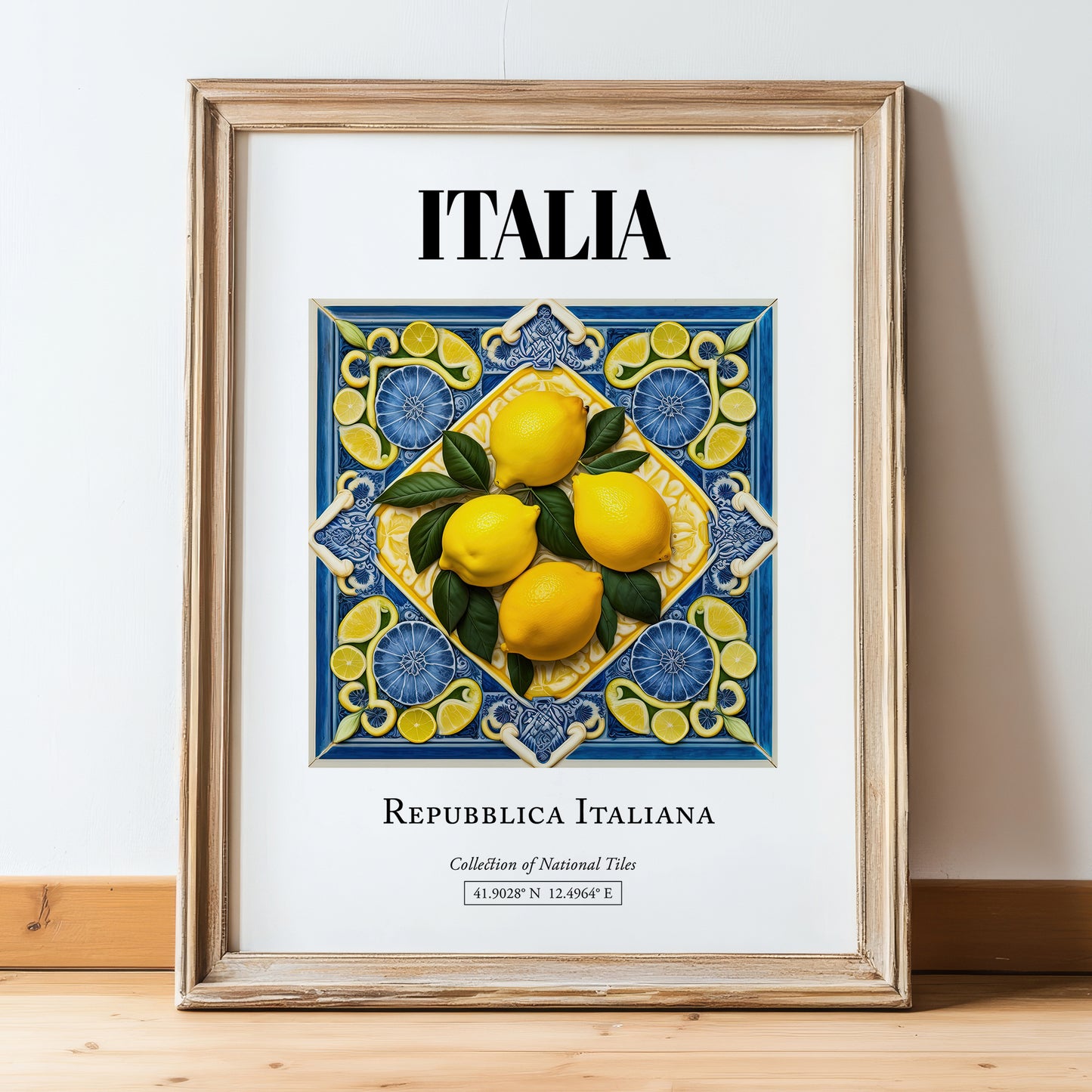 Italia, Repubblica Italiana – Travel Print, in wooden frame leaning on the floor