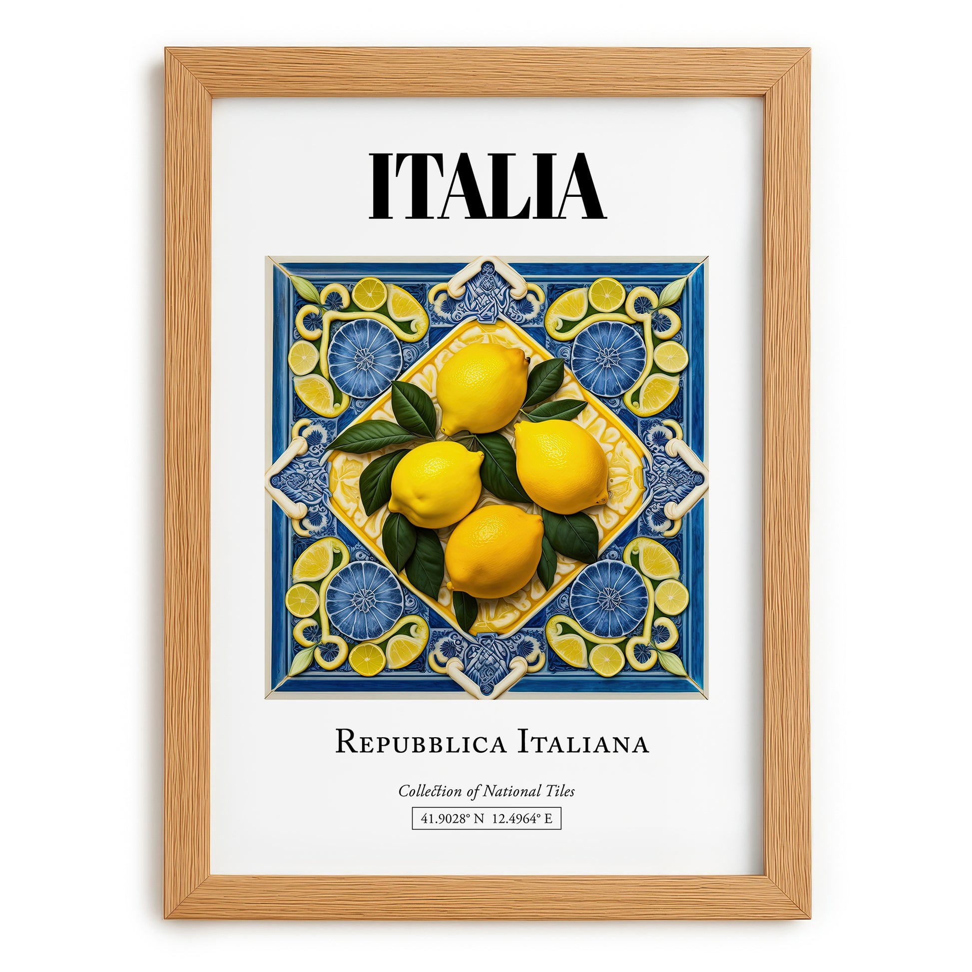 Italia, Repubblica Italiana – Travel Print, set in oak frame