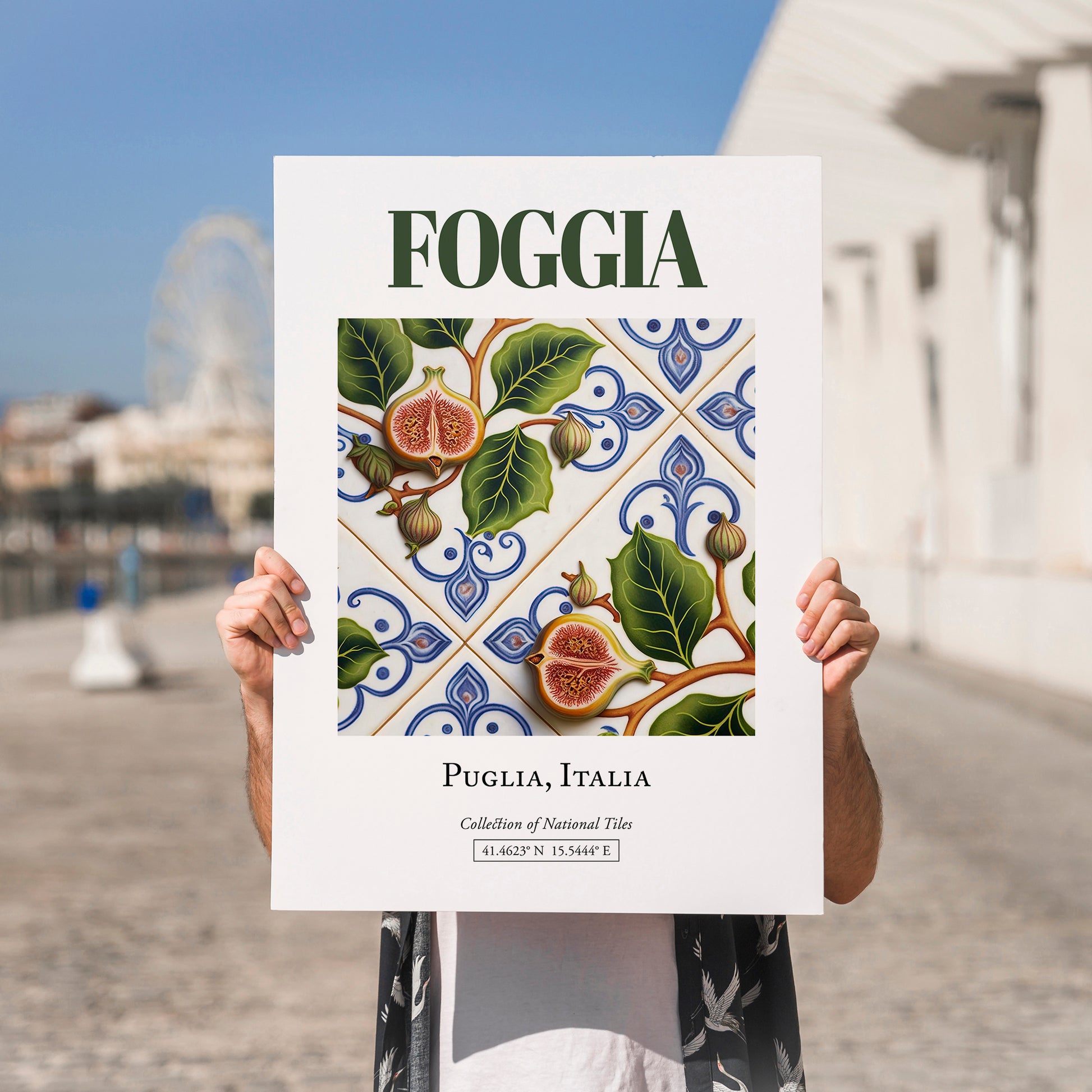 Foggia, Italy – Architectural Travel Art, no-text version framed in wood