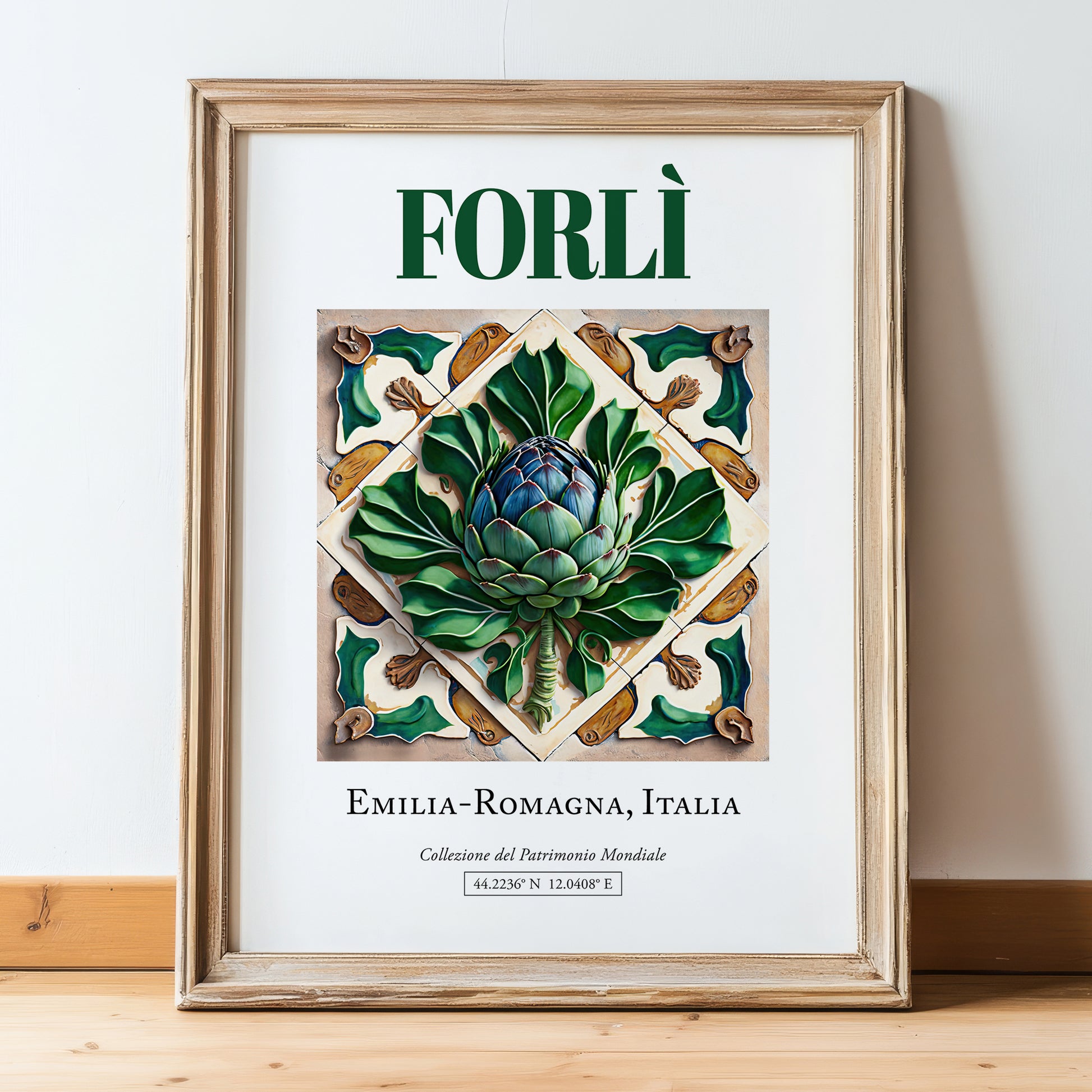 Forlì, Italy – Travel Wall Decor, in wooden frame leaning on the floor