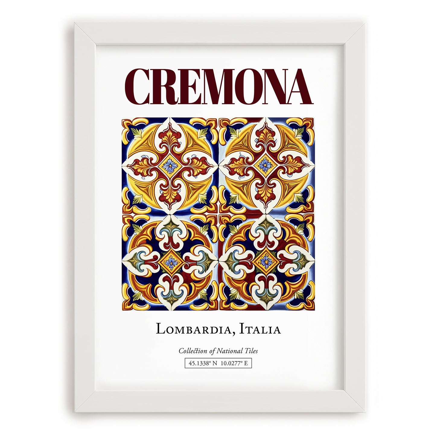 Cremona, Italy – Cityscape Wall Art, placed in minimal white frame