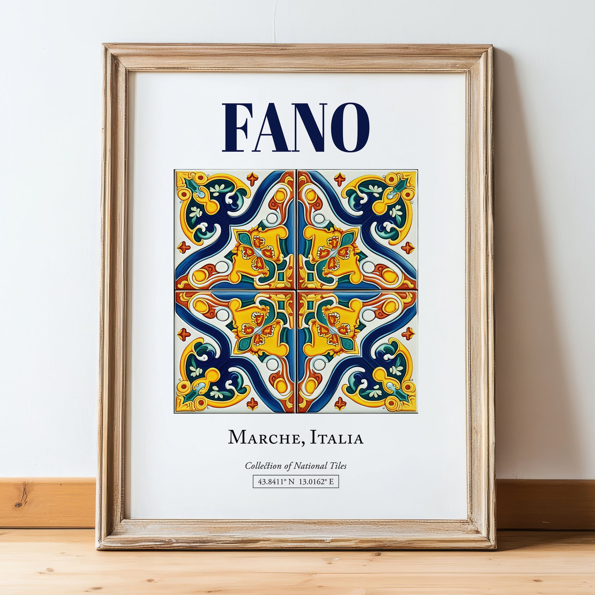 Fano, Italy – Travel Print, in wooden frame leaning on the floor