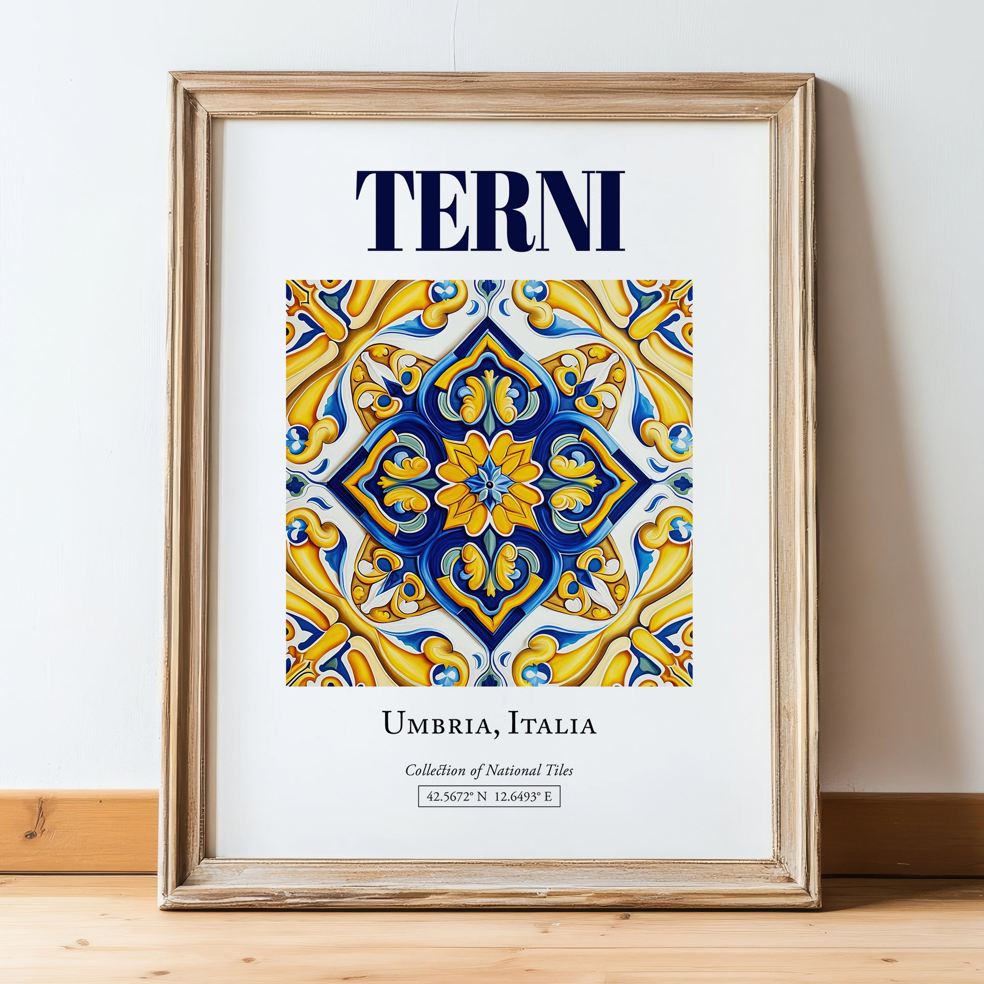 Terni, Italy – Illustrated Travel Poster, in wooden frame leaning on the floor