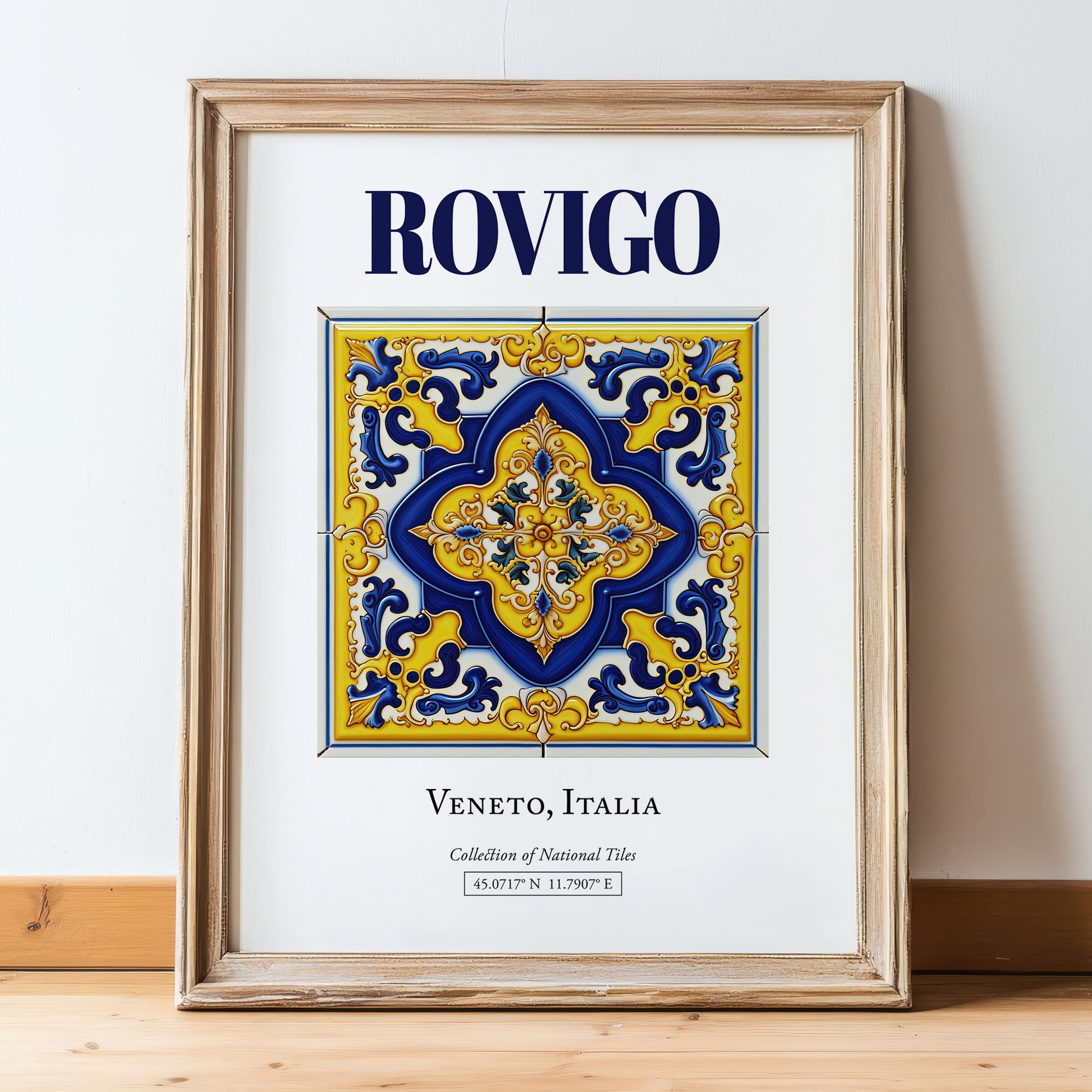 Rovigo, Italy – Travel Poster, in wooden frame leaning on the floor